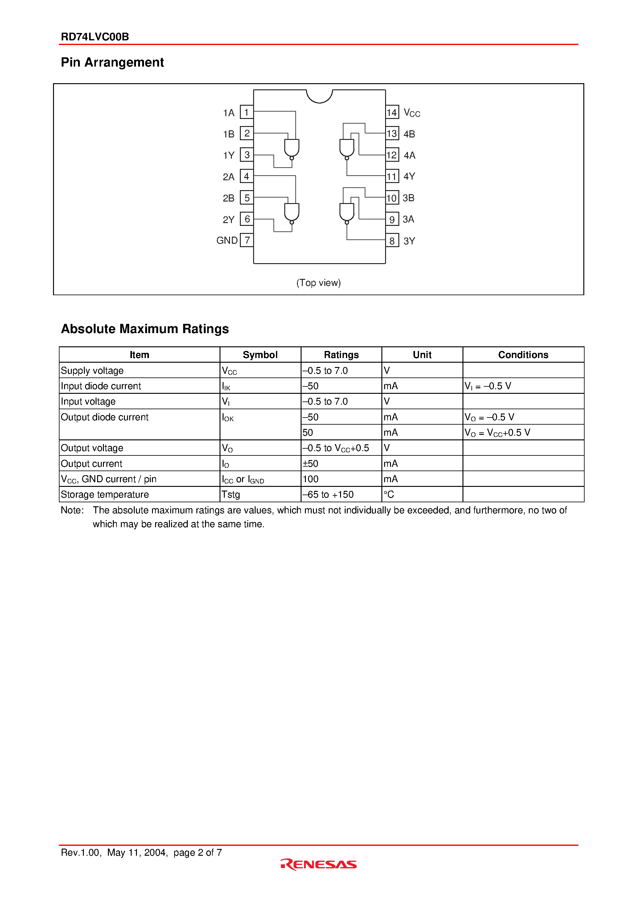 Datasheet RD74LVC00B - Quad 2-input NAND Gates page 2