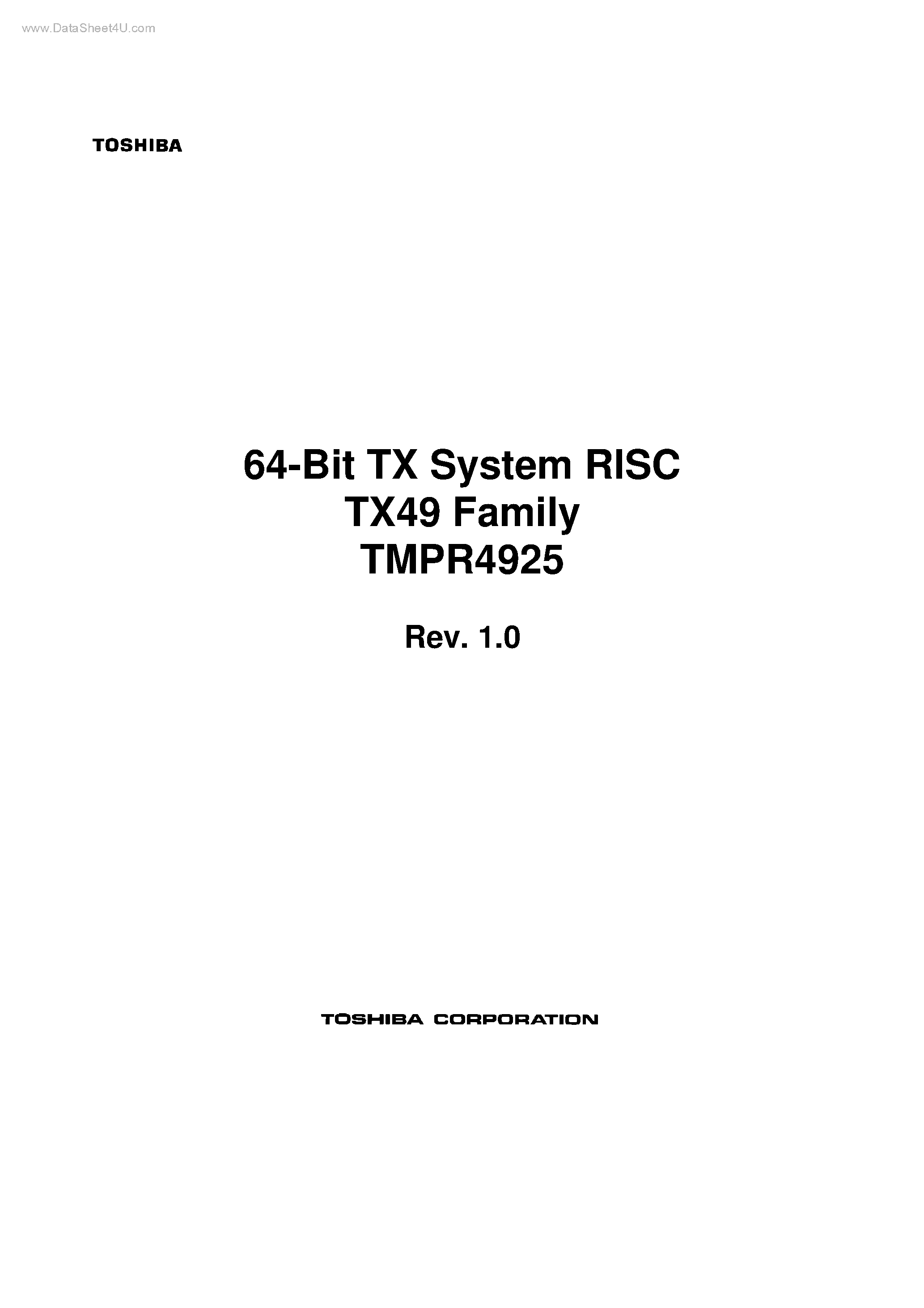 Datasheet TMPR4925 - 64-Bit TX System RISC TX49 Family page 1