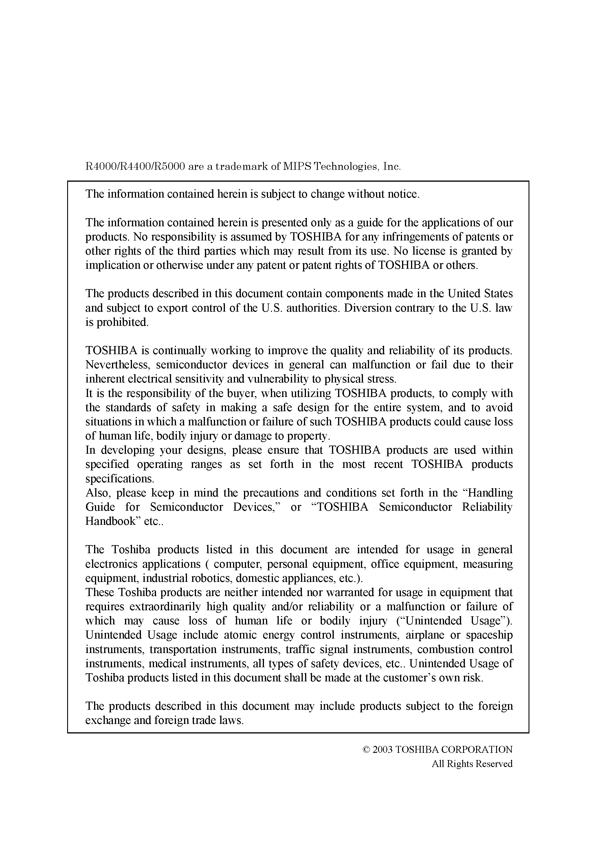 Datasheet TMPR4925 - 64-Bit TX System RISC TX49 Family page 2