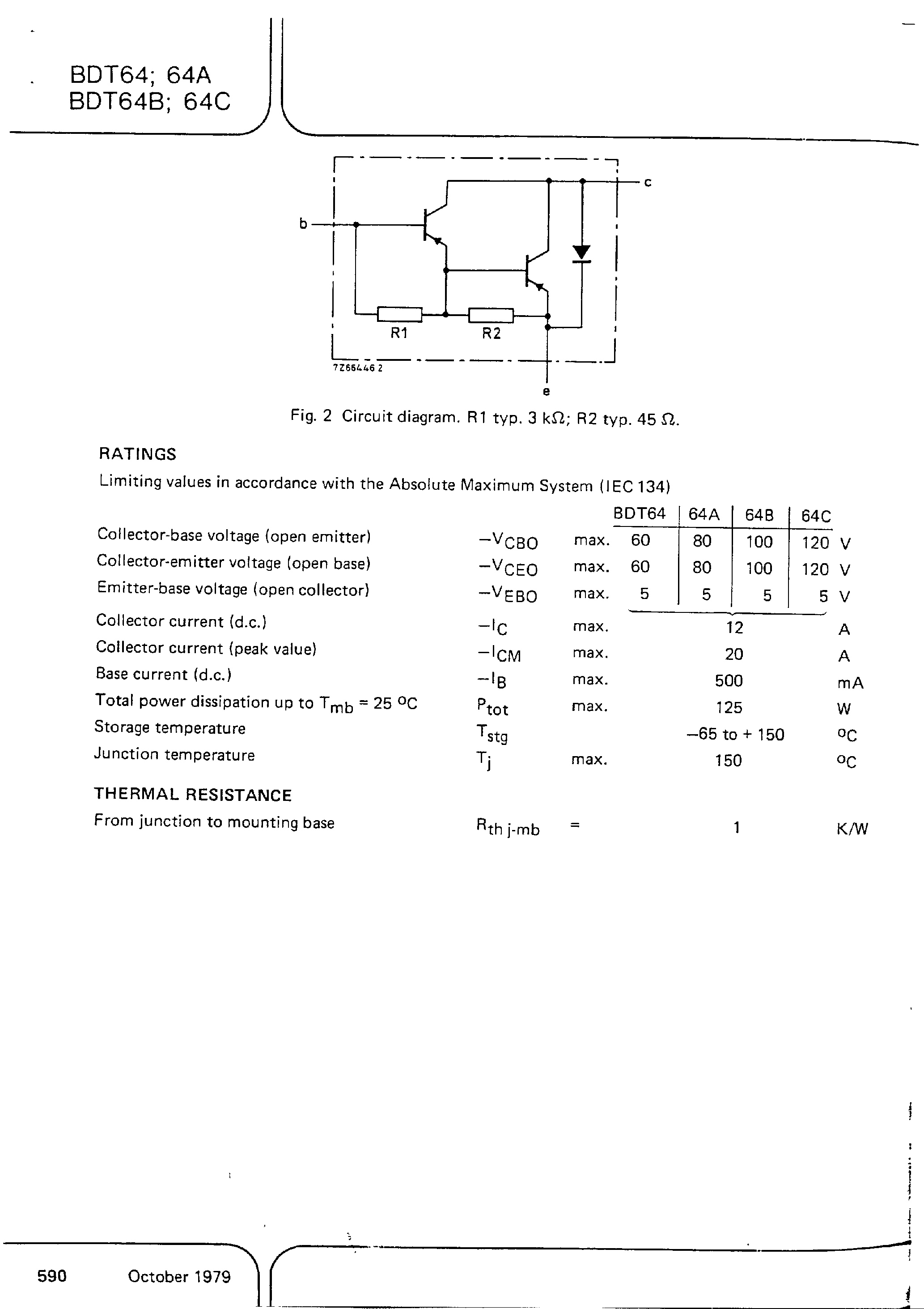 Даташит BDT64 - SILICON DARLINGTON POWER TRANSISTORS страница 2