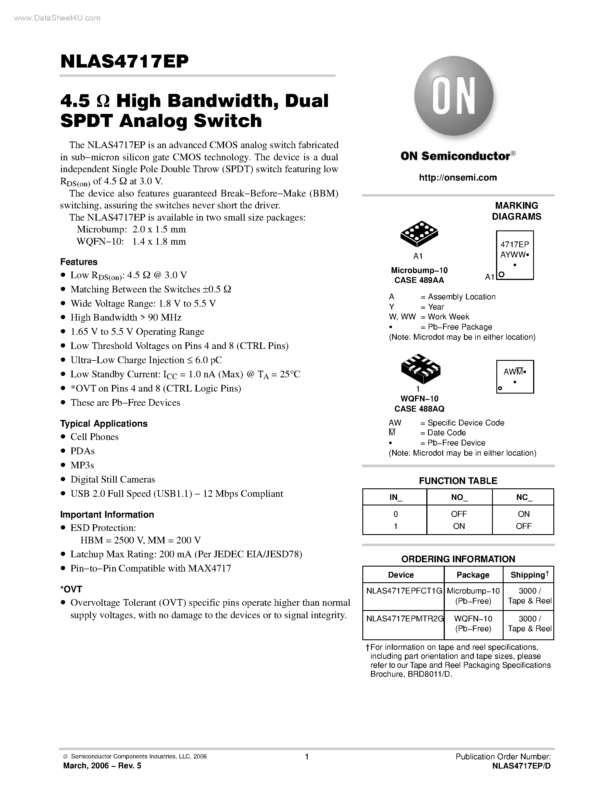 Datasheet NLAS4717EP - Dual SPDT Analog Switch page 1