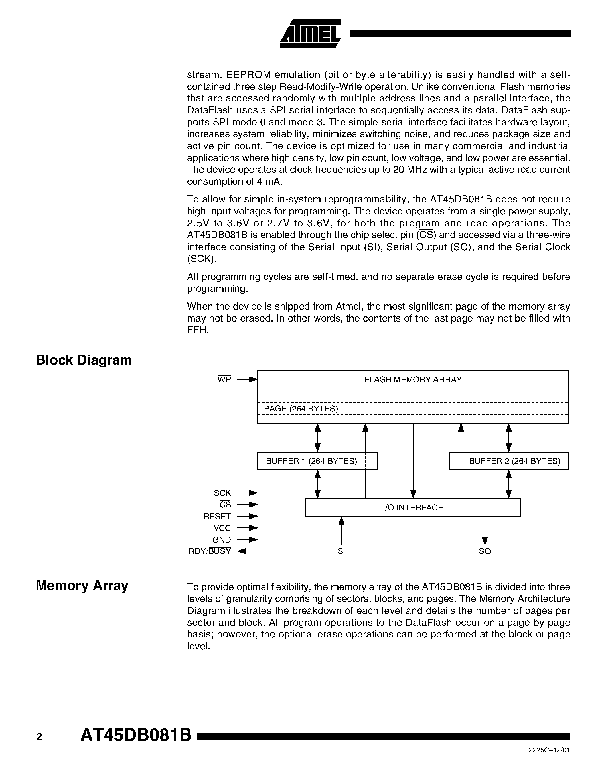 Datasheet AT45DB081B - 8-megabit 2.5-volt Only or 2.7-volt Only DataFlash page 2