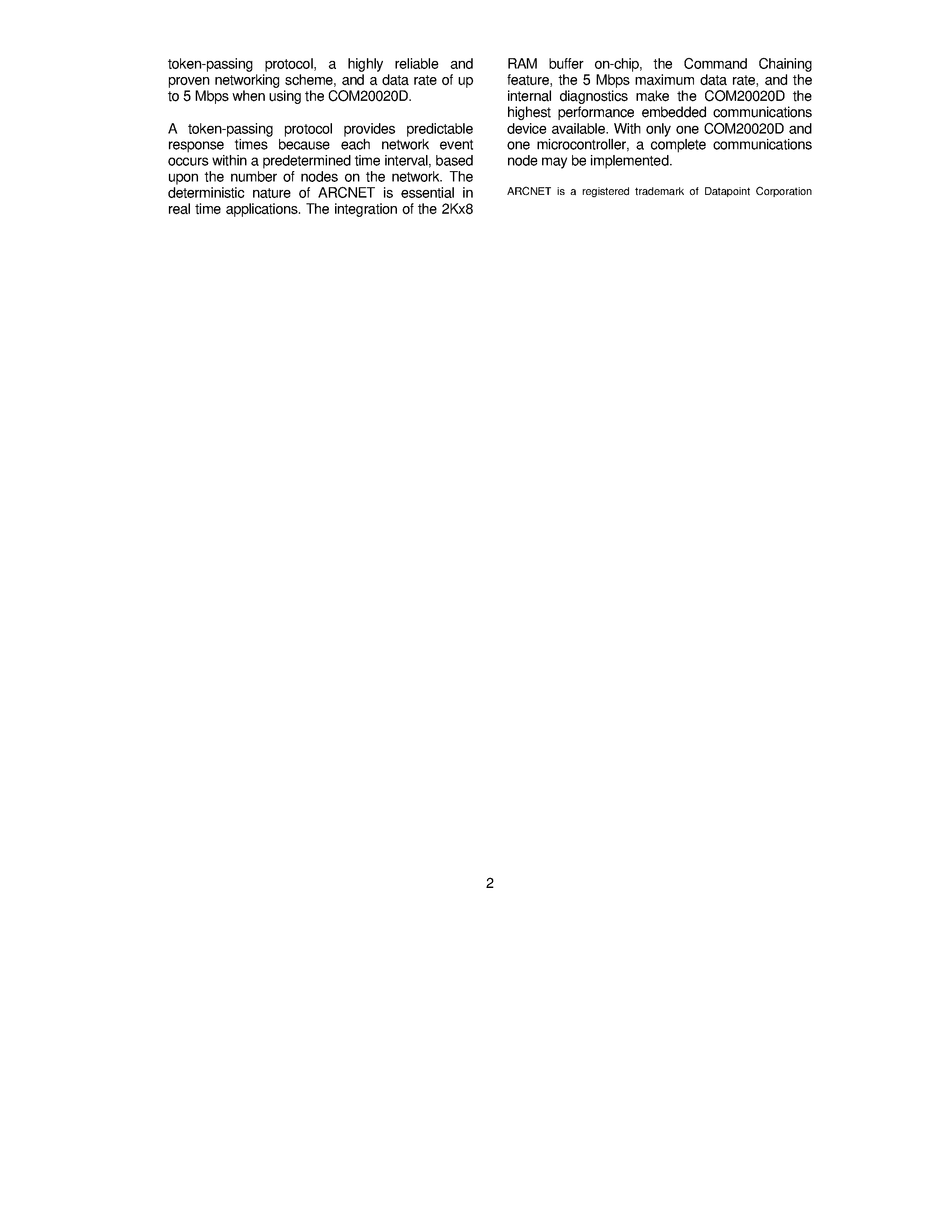 Даташит COM20020D - ULANC Revision D Universal Local Area Network Controller страница 2