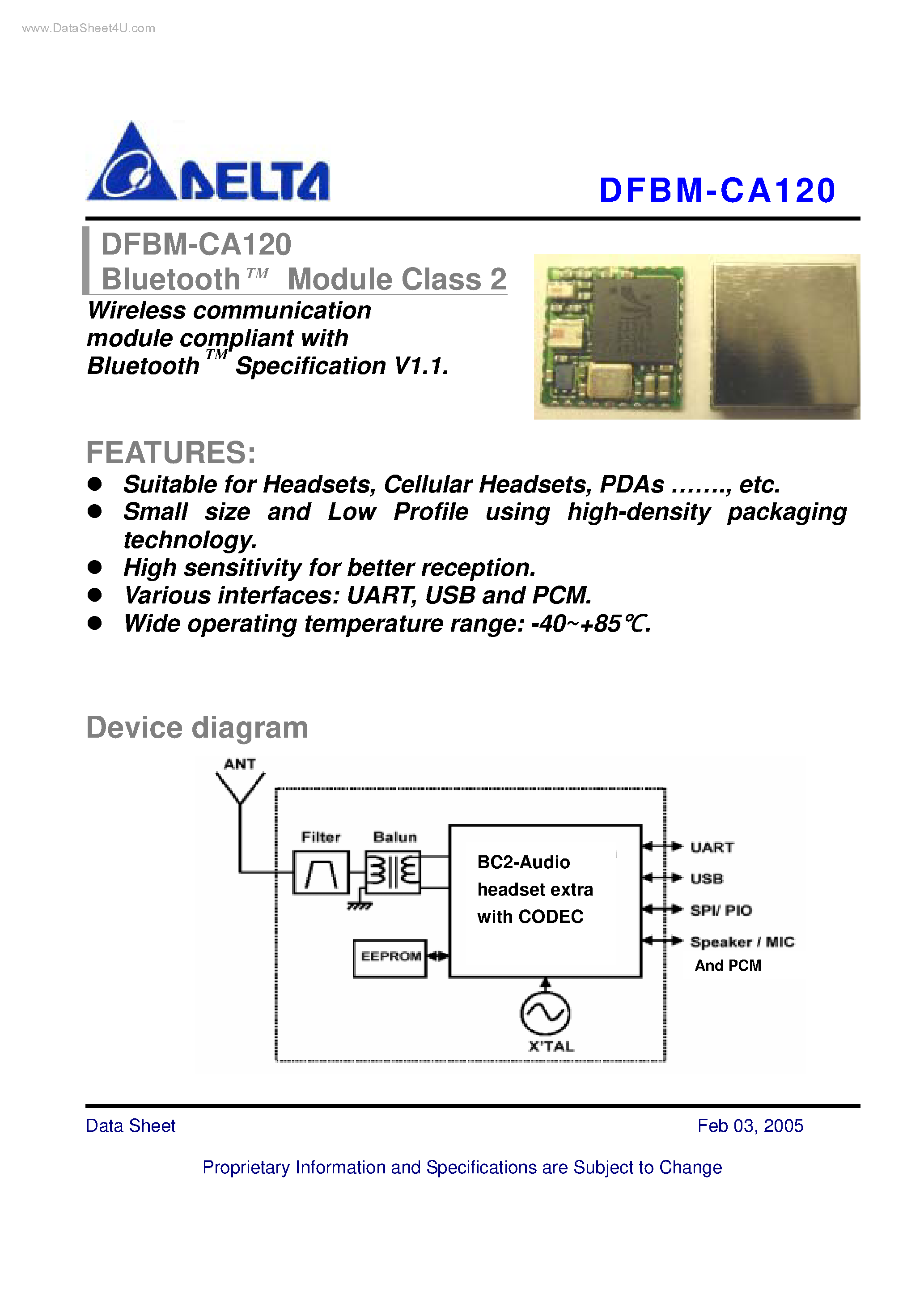 Даташит на микросхему DFBM-CA120 страница 1 Даташит DFBM-CA120 - Wireless communication module compliant страница 1