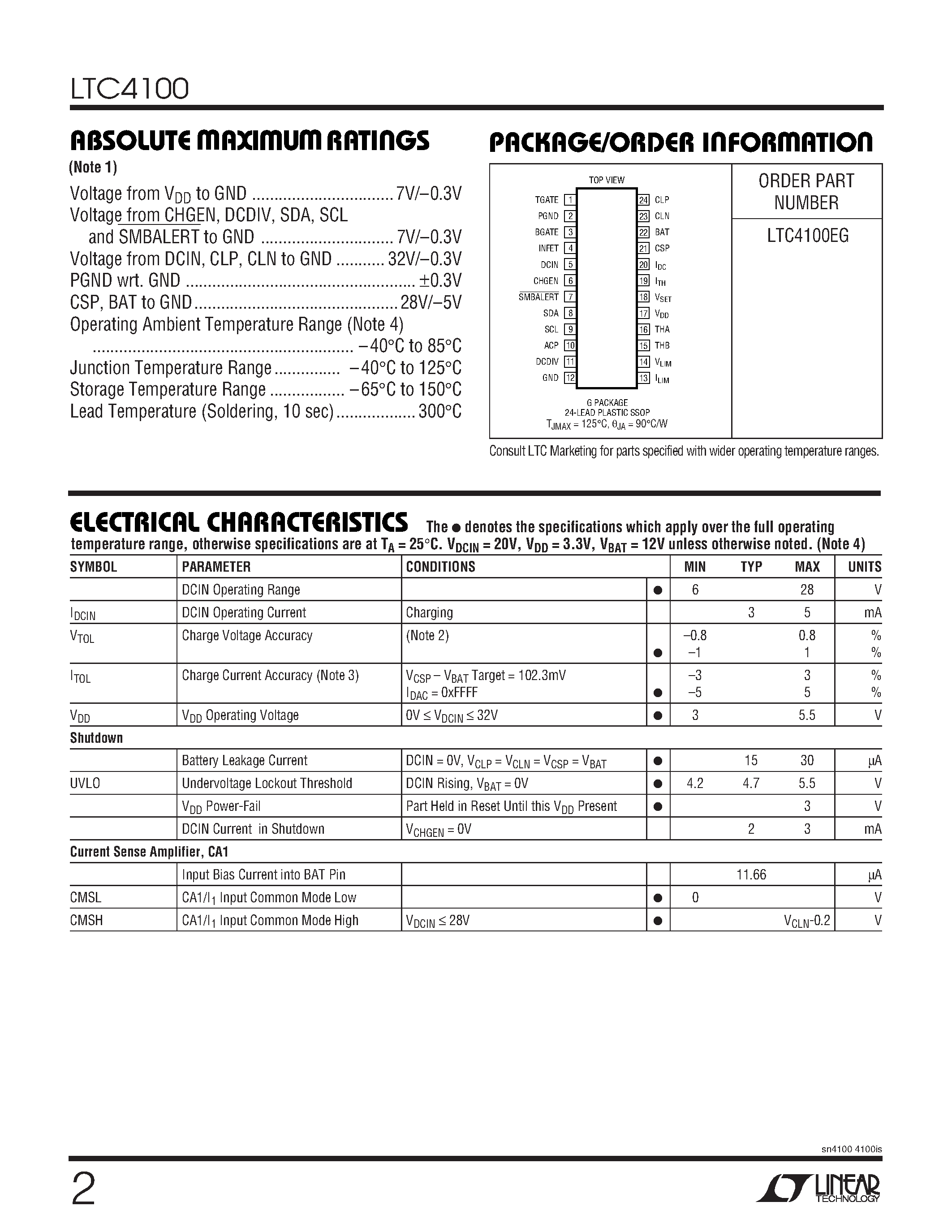 Datasheet LTC4100 - Smart Battery Charger Controller page 2