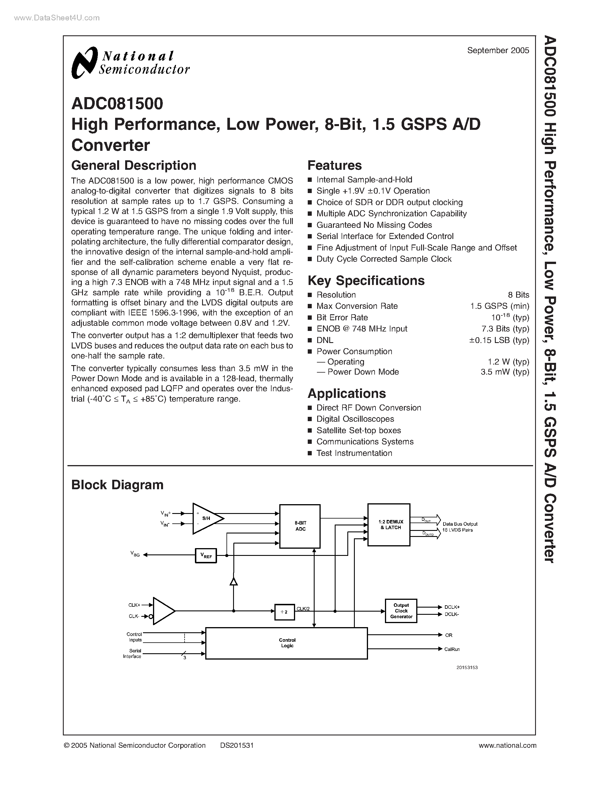 Datasheet ADC081500 page 1 Datasheet ADC081500 - A/D Converter page 1