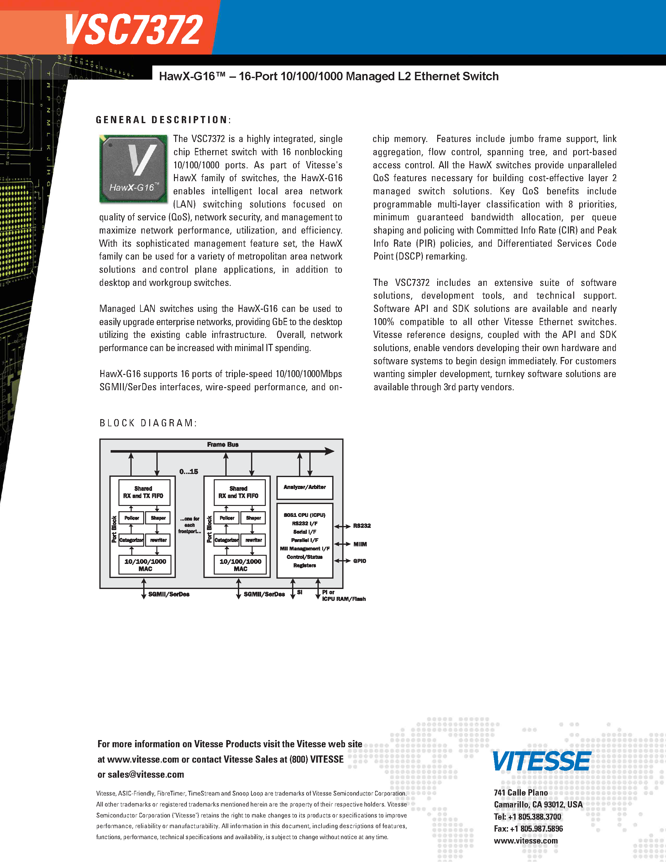 Datasheet VSC7372 - 16-Port 10/100/1000 Managed L2 Ethernet Switch page 2