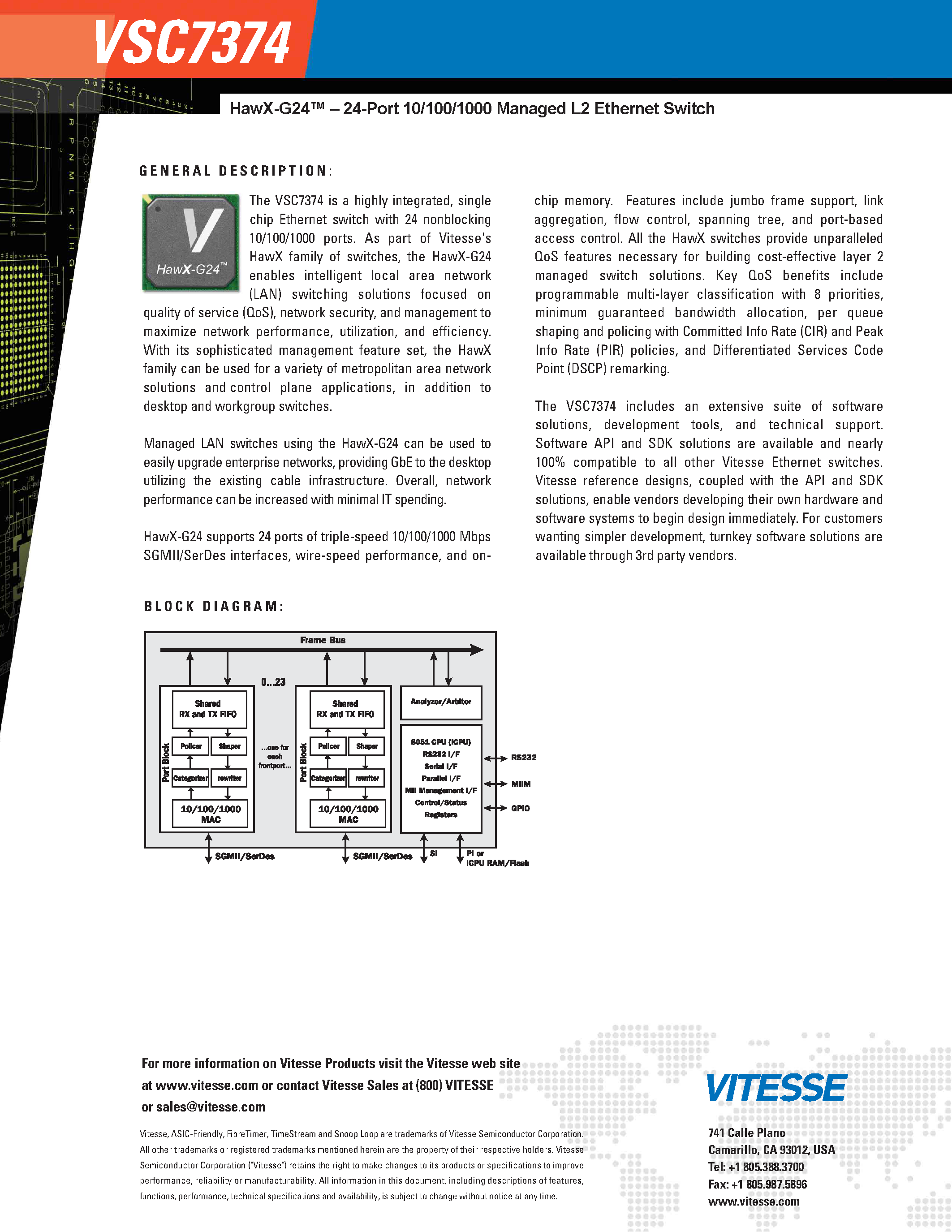 Datasheet VSC7374 - 24-Port 10/100/1000 Managed L2 Ethernet Switch page 2