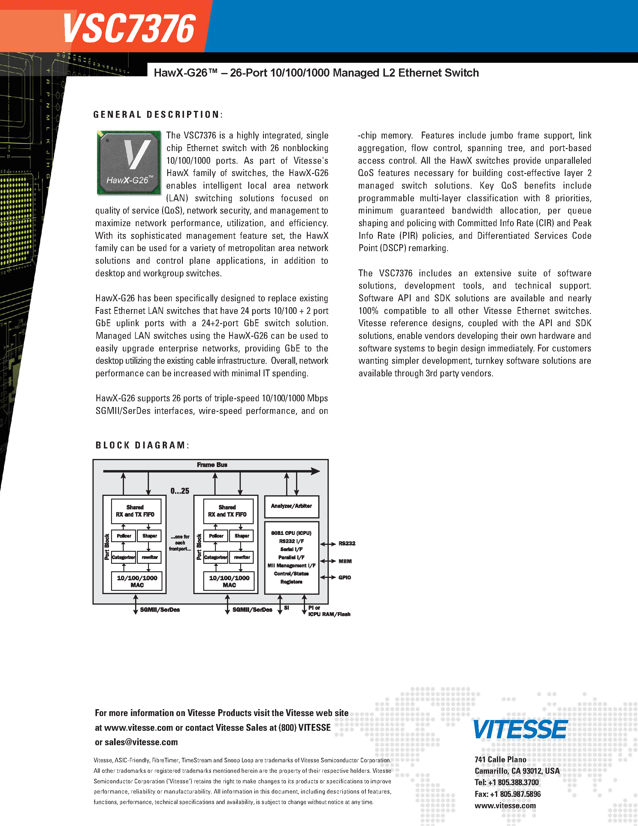 Datasheet VSC7376 - 26-Port 10/100/1000 Managed L2 Ethernet Switch page 2