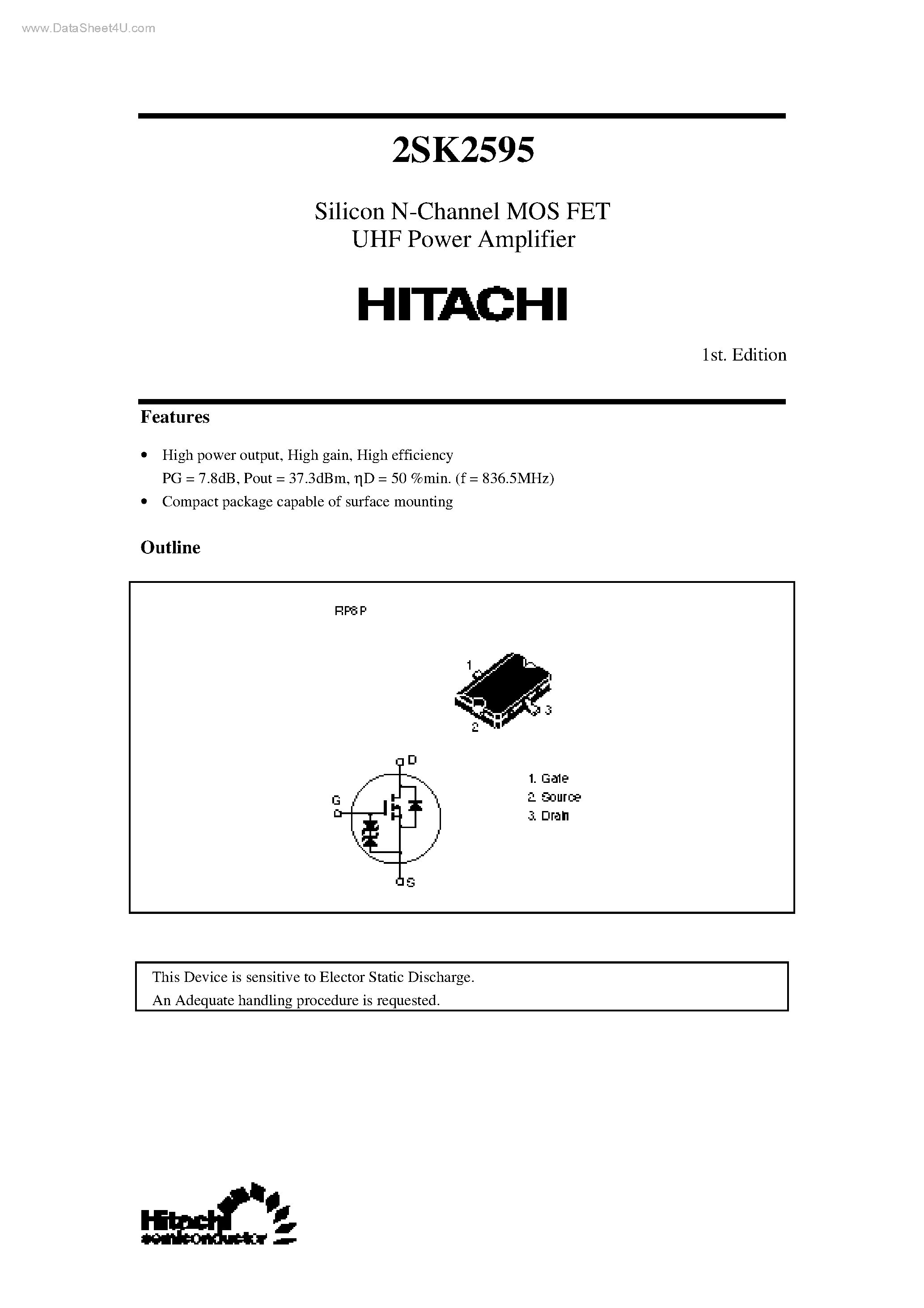 Даташит на микросхему 2SK2595 страница 1 Даташит 2SK2595 - Silicon N-Channel MOS FET UHF Power Amplifier страница 1