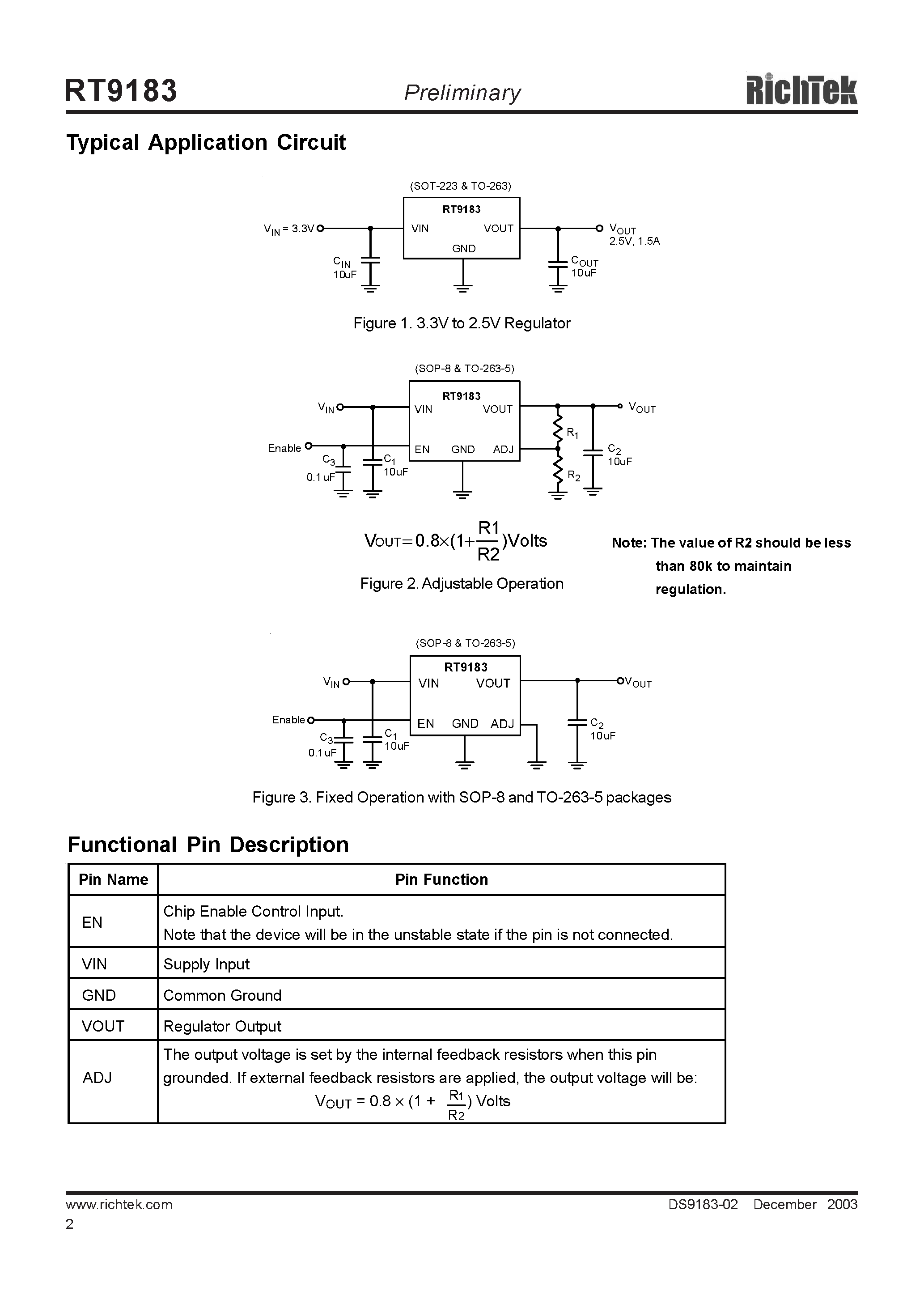 Datasheet RT9183 page 2 Datasheet RT9183 - Ultra Low Dropout 1.5A Linear Regulator page 2