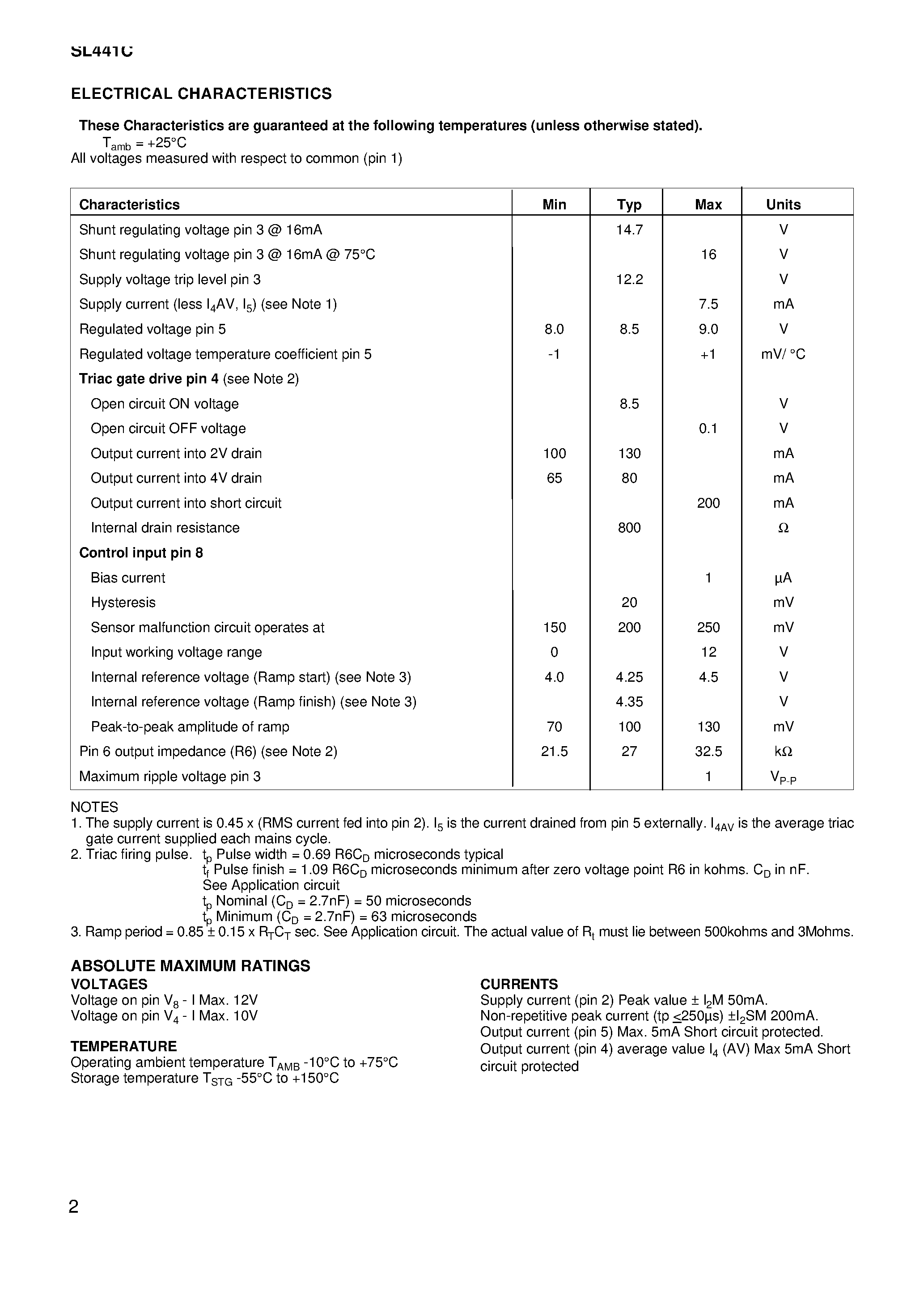 Datasheet SL441C page 2 Datasheet SL441C - ZERO VOLTAGE SWITCH page 2