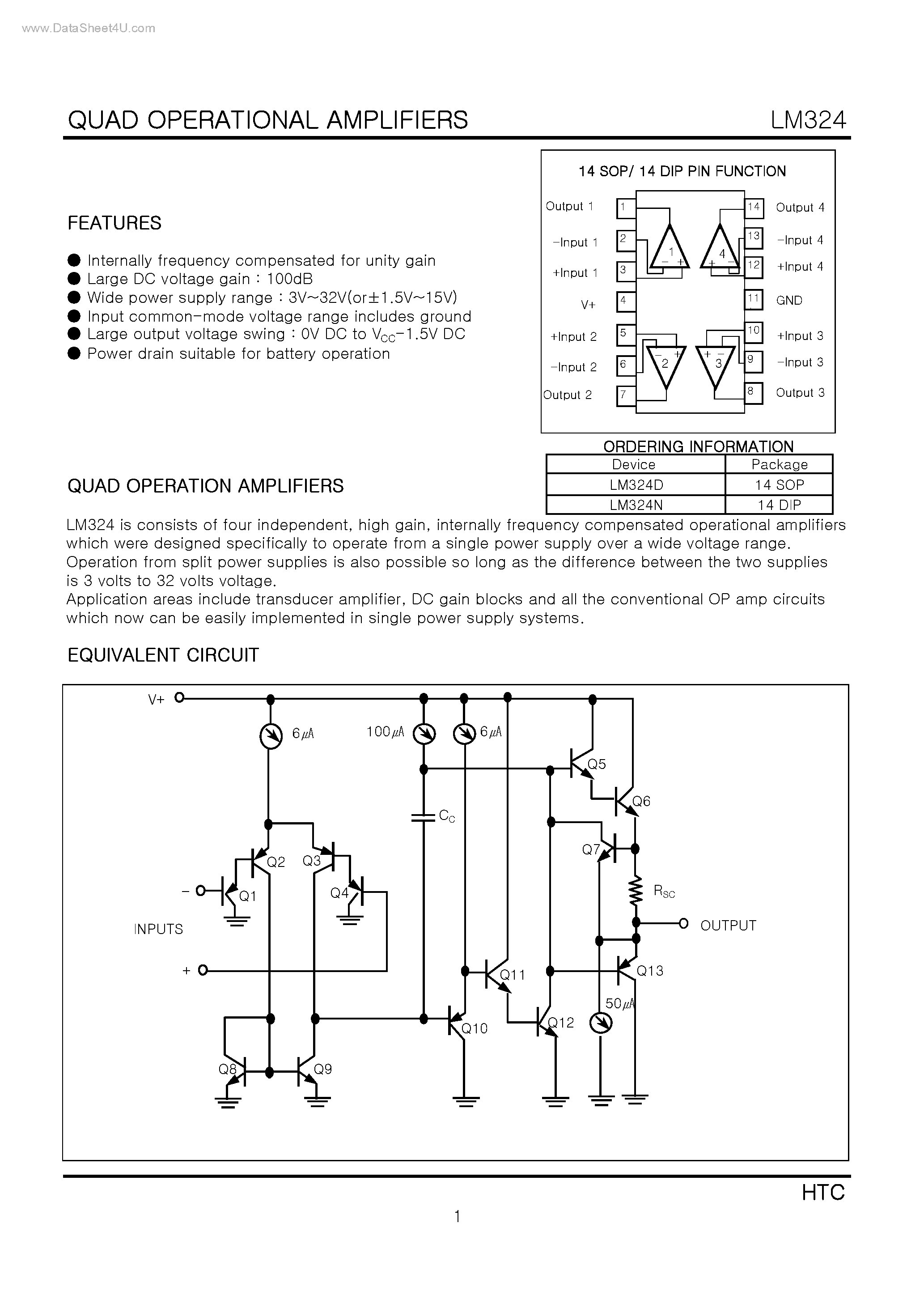 Datasheet LM324 page 1 Datasheet LM324 - QUAD OPERATIONAL AMPLIFIERS page 1