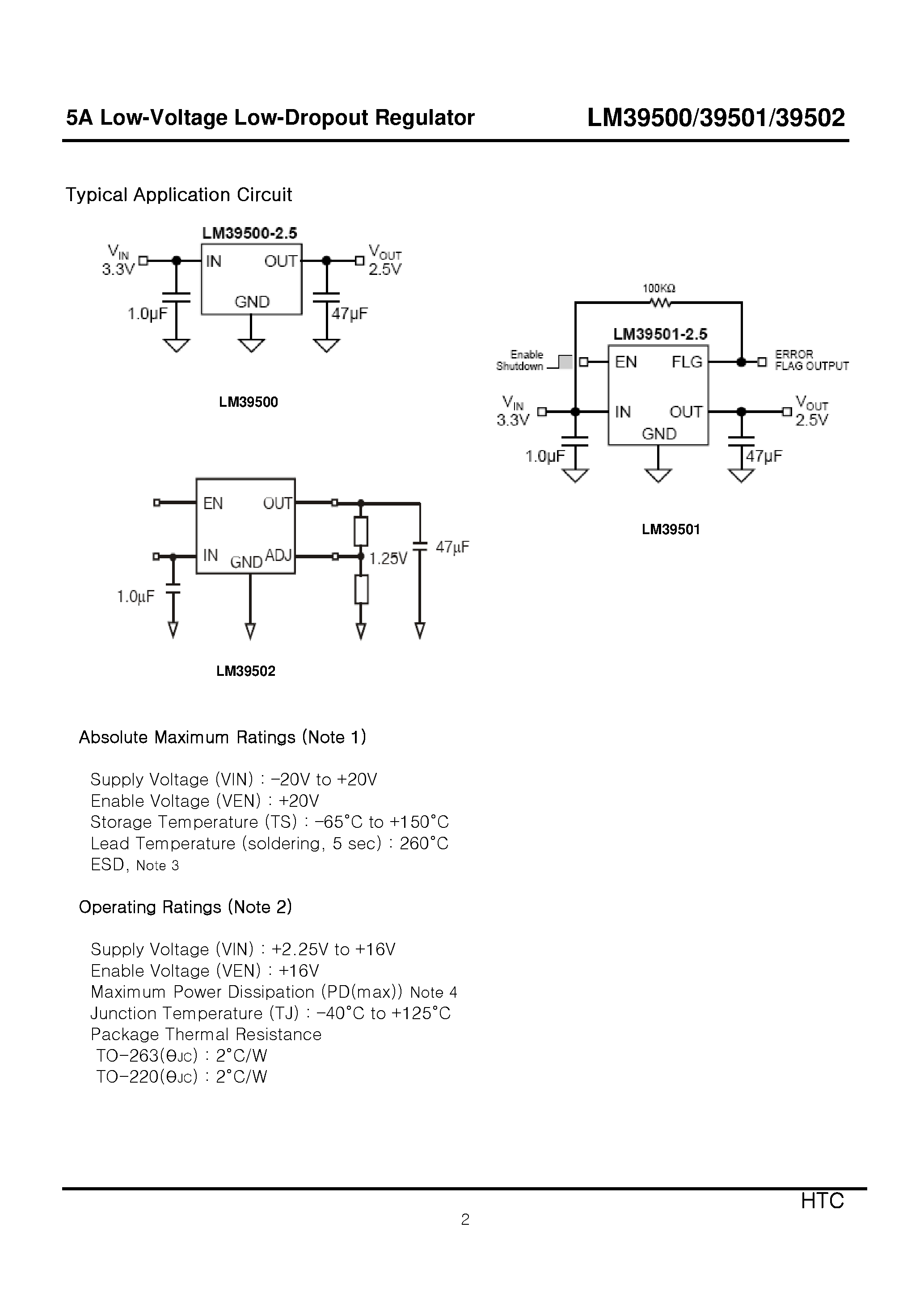 Даташит LM39500 - (LM39500 - LM39502) 5A Low-Voltage Low-Dropout Regulator страница 2