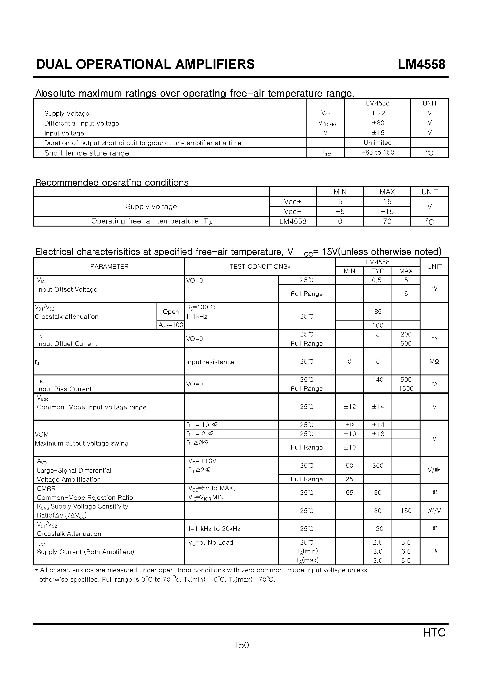 Datasheet LM4558 page 2 Datasheet LM4558 - DUAL OPERATIONAL AMPLIFIERS page 2