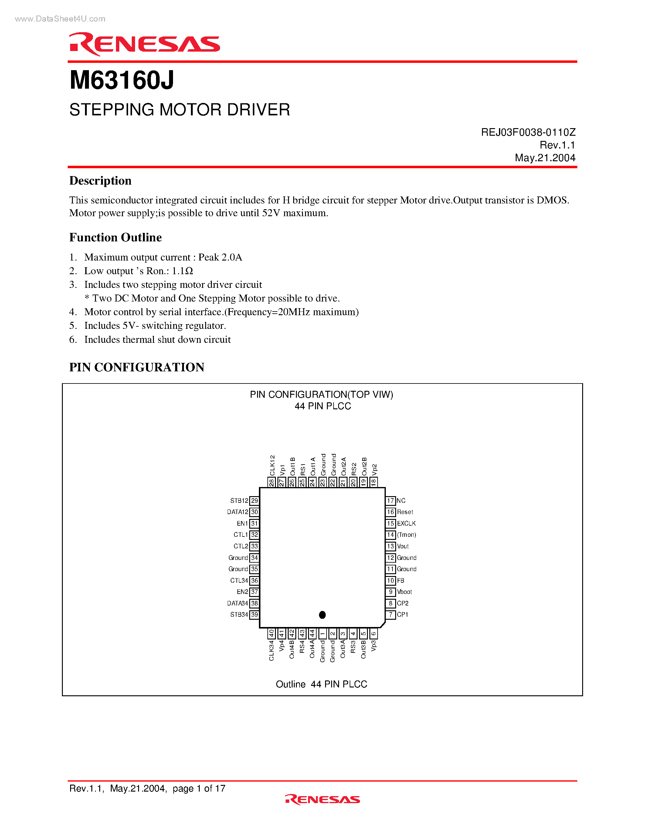 Даташит M63160J - STEPPING MOTOR DRIVER страница 1