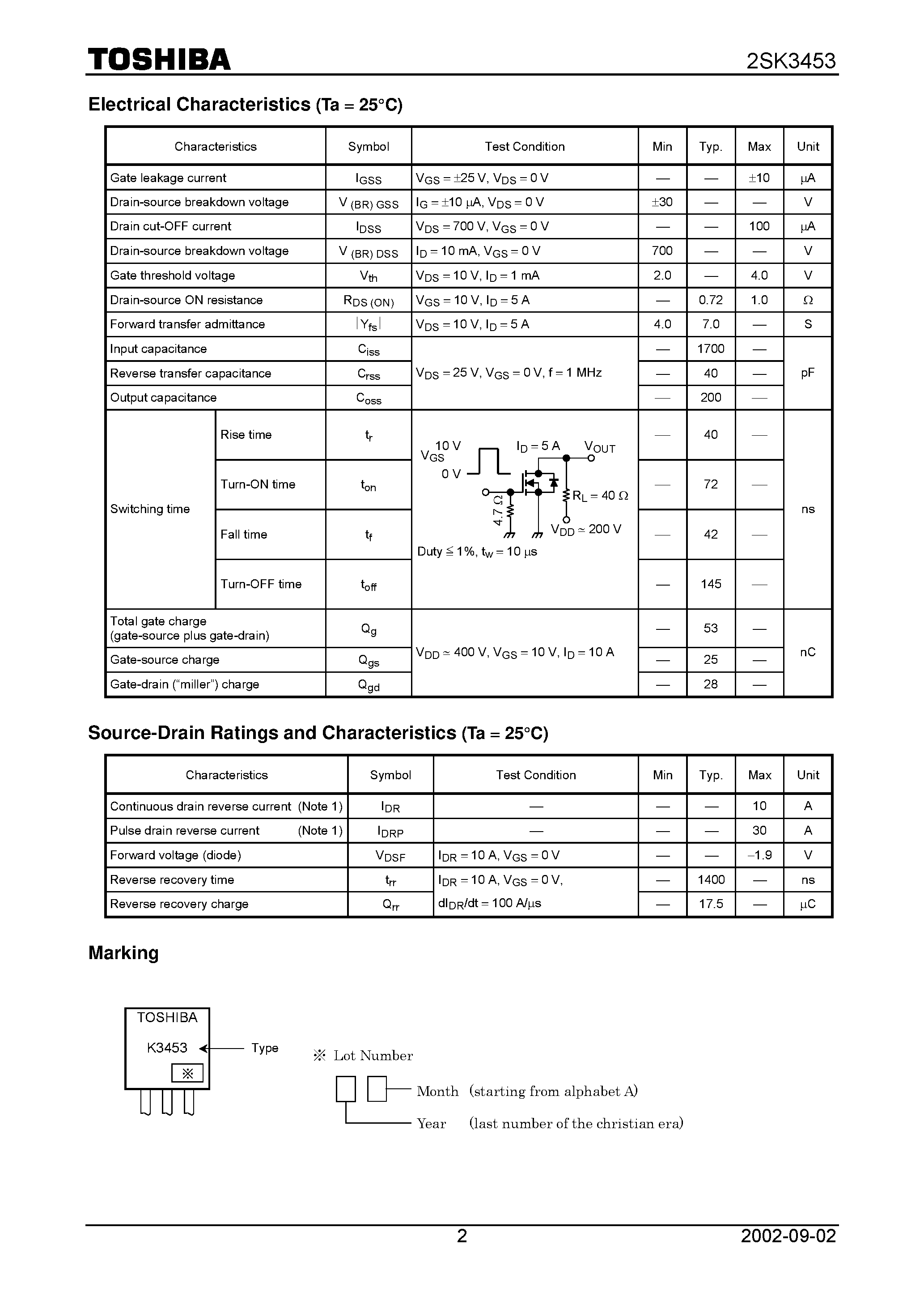 Даташит 2SK3453 - Switching Regulator Applications страница 2