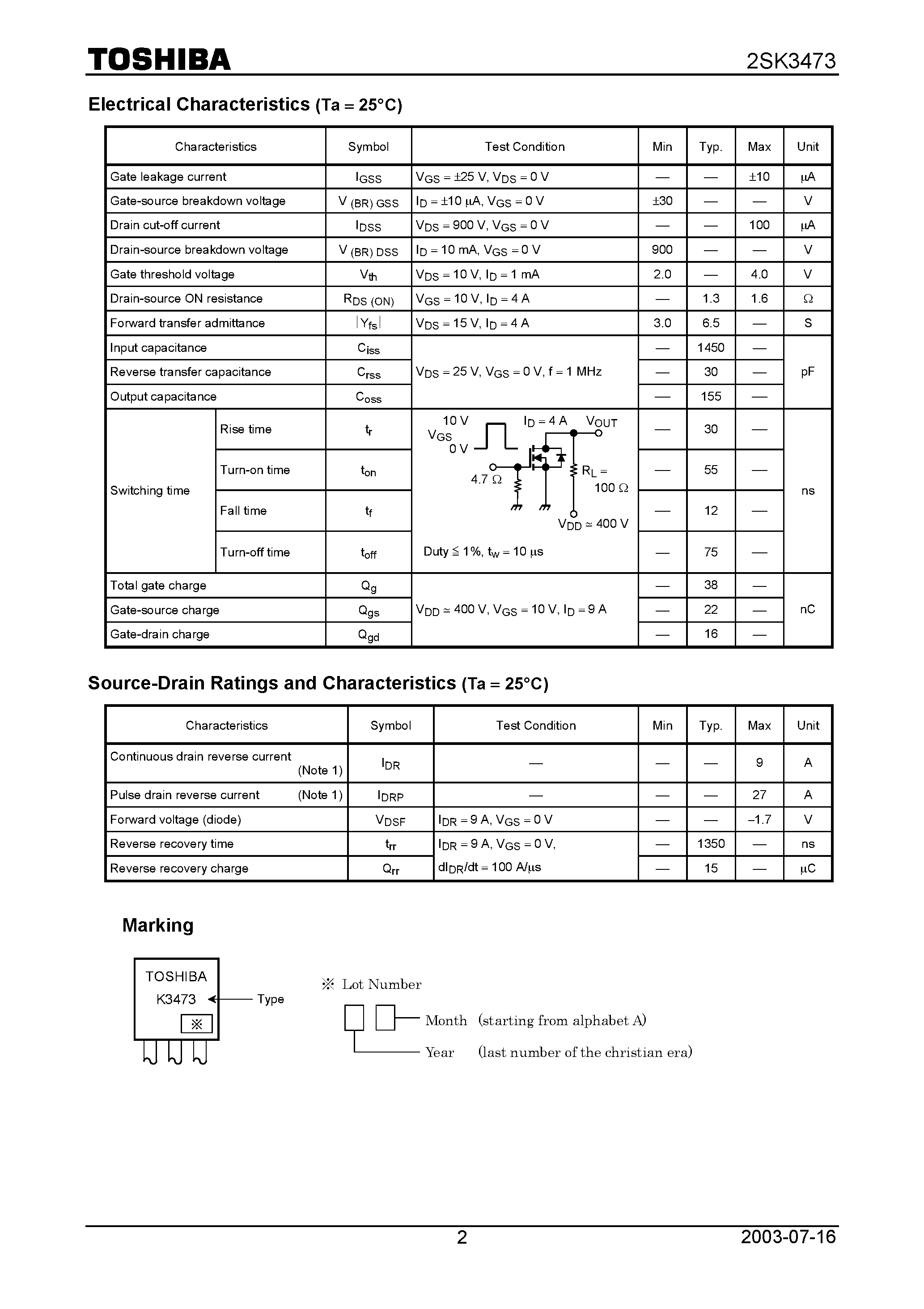 Даташит 2SK3473 - Switching Regulator Applications страница 2