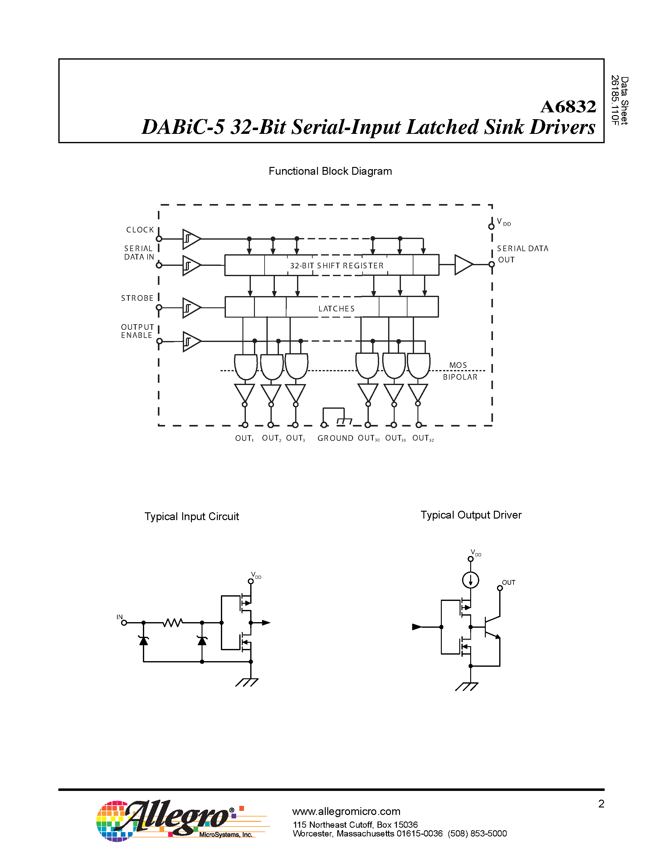 Datasheet A6832 - DABiC-5 32-Bit Serial Input Latched Sink Drivers page 2