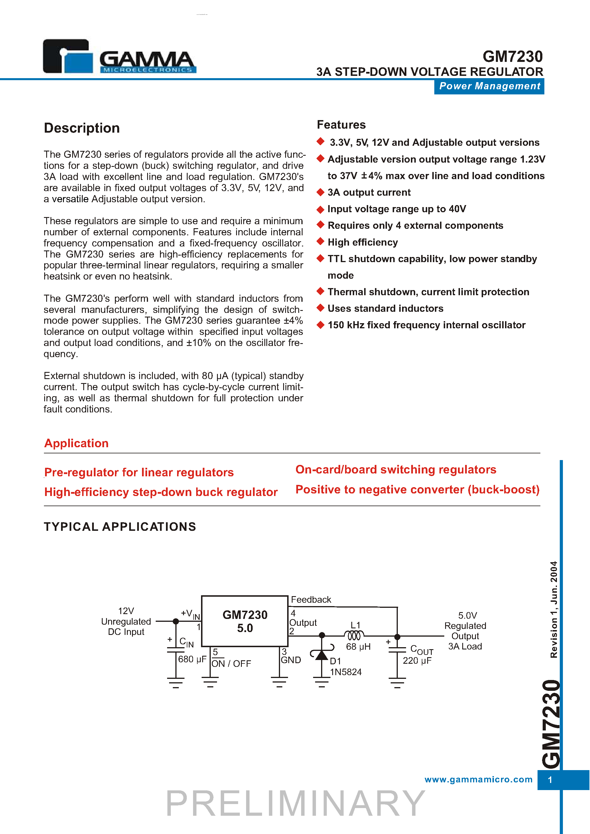 Даташит на микросхему GM7230 страница 1 Даташит GM7230 - 3A STEP-DOWN VOLTAGE REGULATOR страница 1