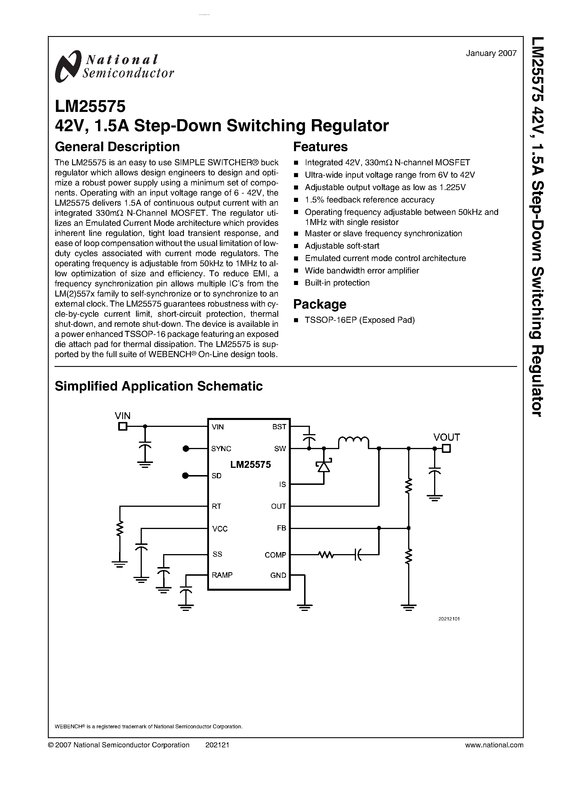 Даташит LM25575 - Step-Down Switching Regulator страница 1