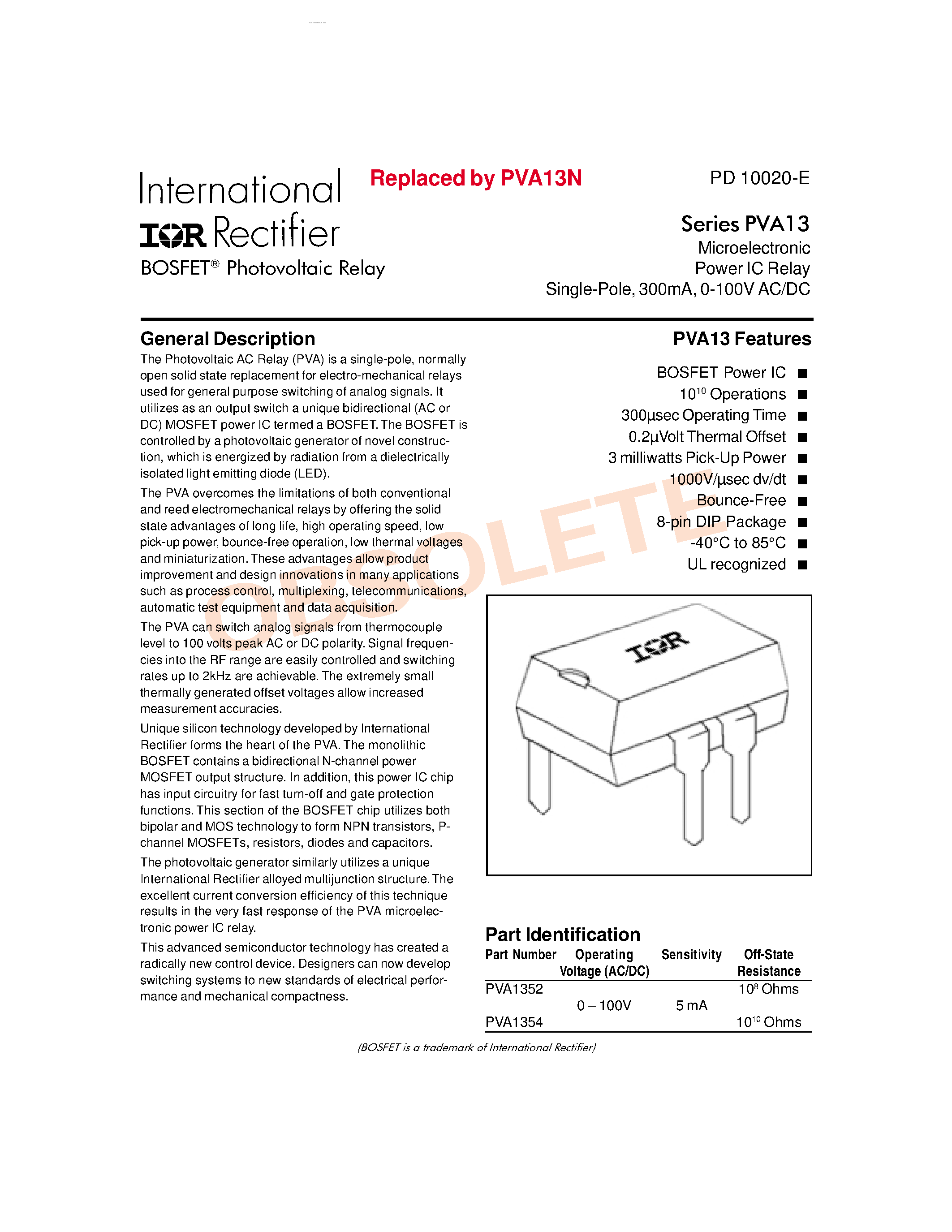 Datasheet PVA13 - Microelectronic Power IC Relay Single-Pole page 1