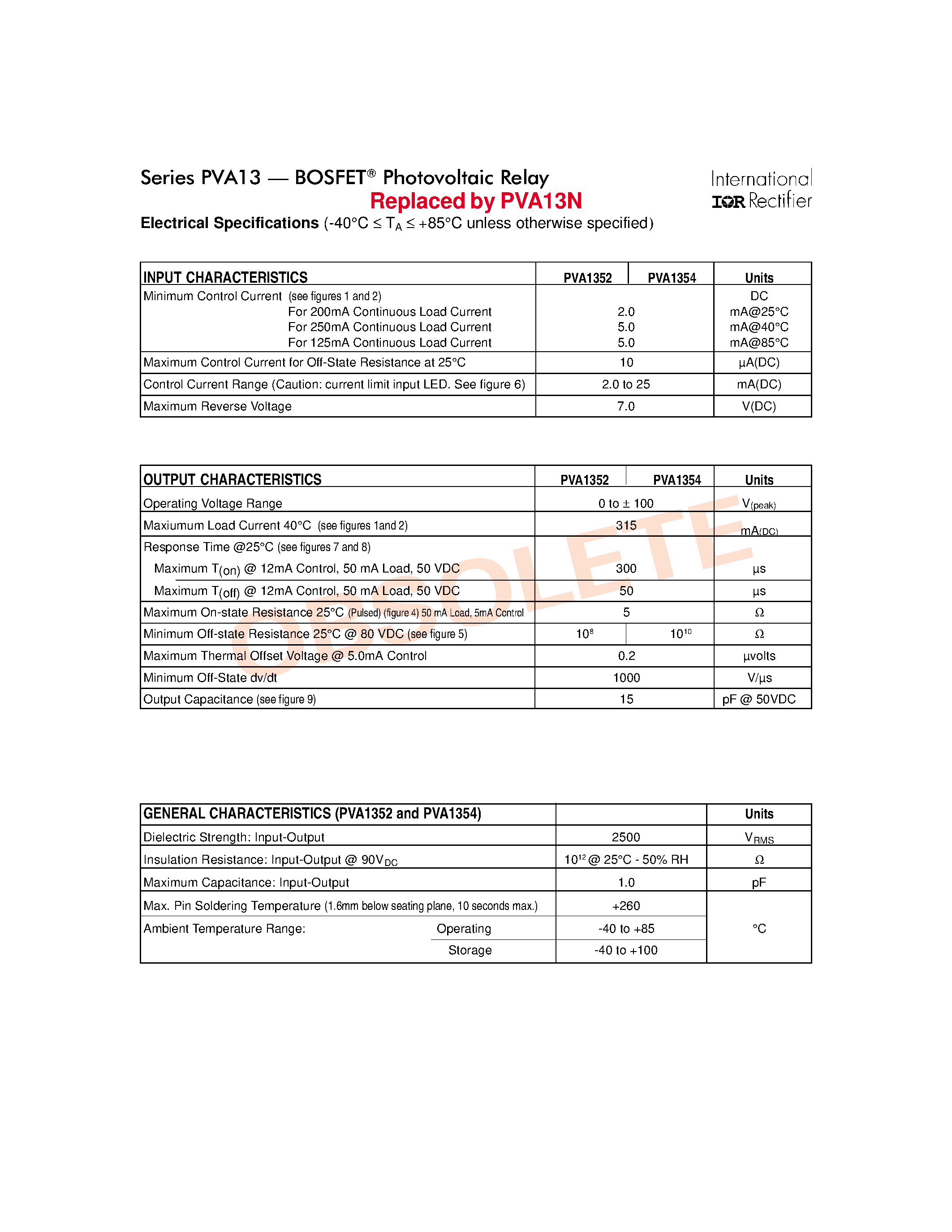 Datasheet PVA13 - Microelectronic Power IC Relay Single-Pole page 2