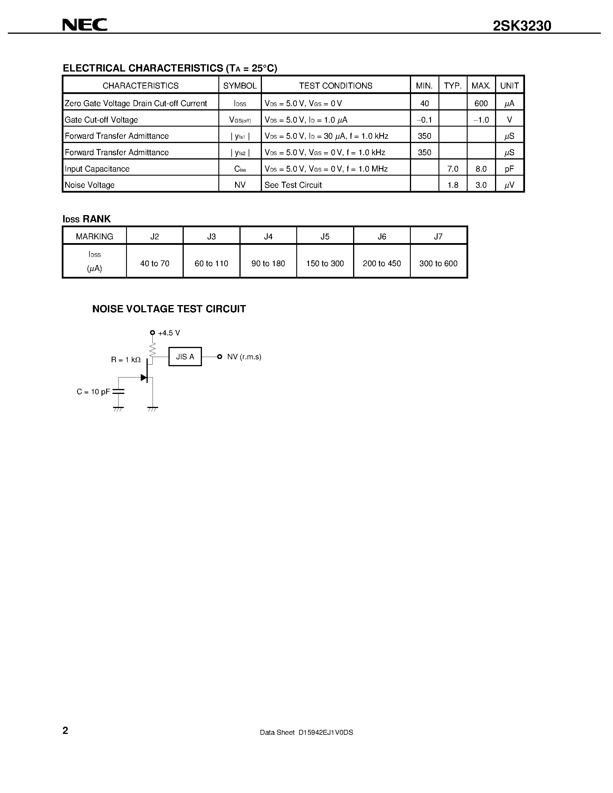 Datasheet 2SK3230 - N-CHANNEL SILICON JUNCTION FIELD EFFECT TRANSISTOR page 2