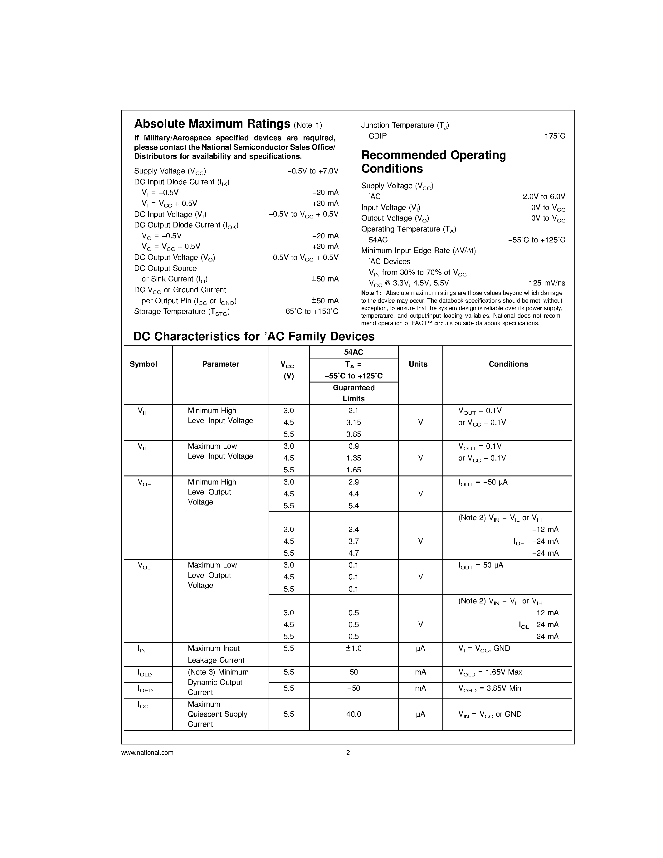 Даташит 54AC32 - Quad 2-Input OR Gate страница 2