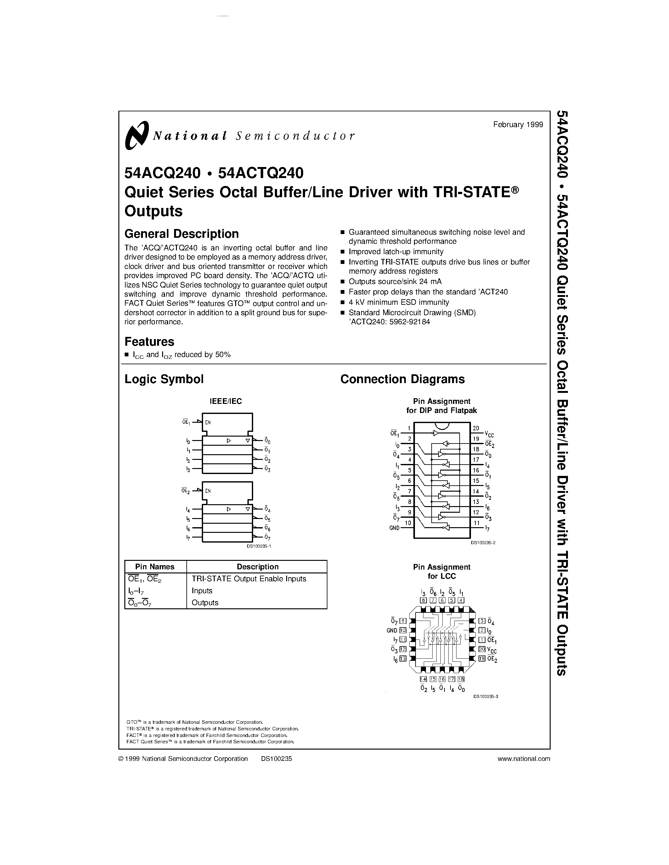 Datasheet 54ACQ240 - Quiet Series Octal Buffer/Line Driver page 1