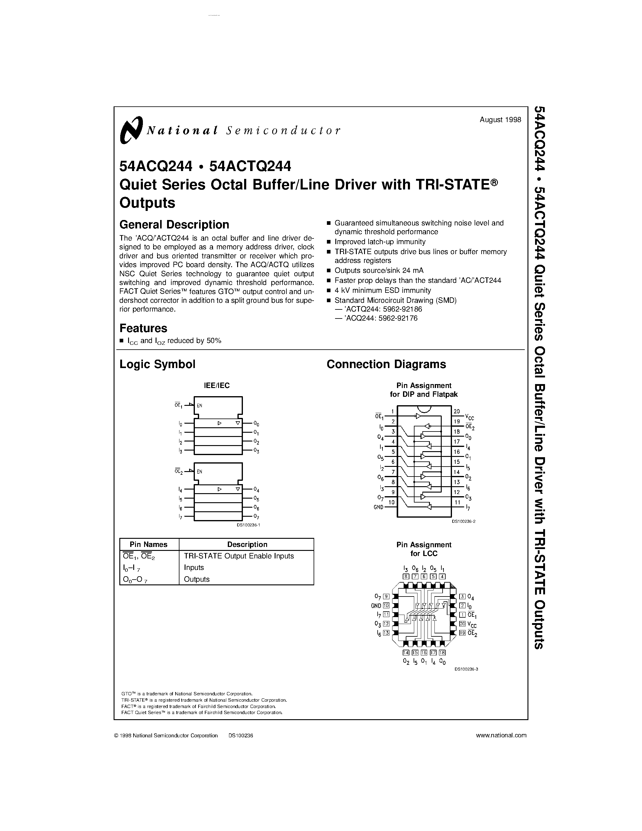 Datasheet 54ACQ244 - Quiet Series Octal Buffer/Line Driver page 1