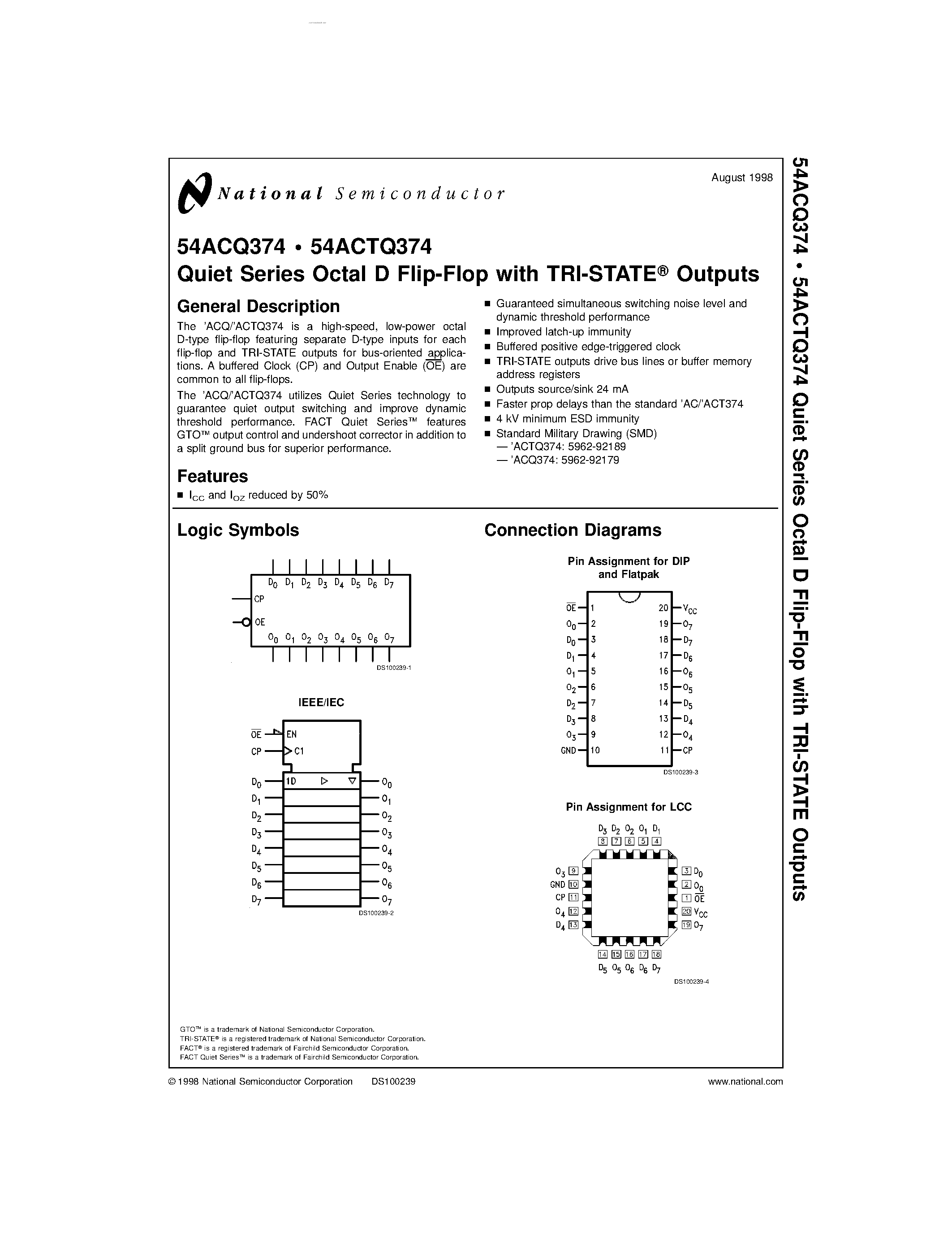 Datasheet 54ACQ374 - Quiet Series Octal D Flip-Flop page 1