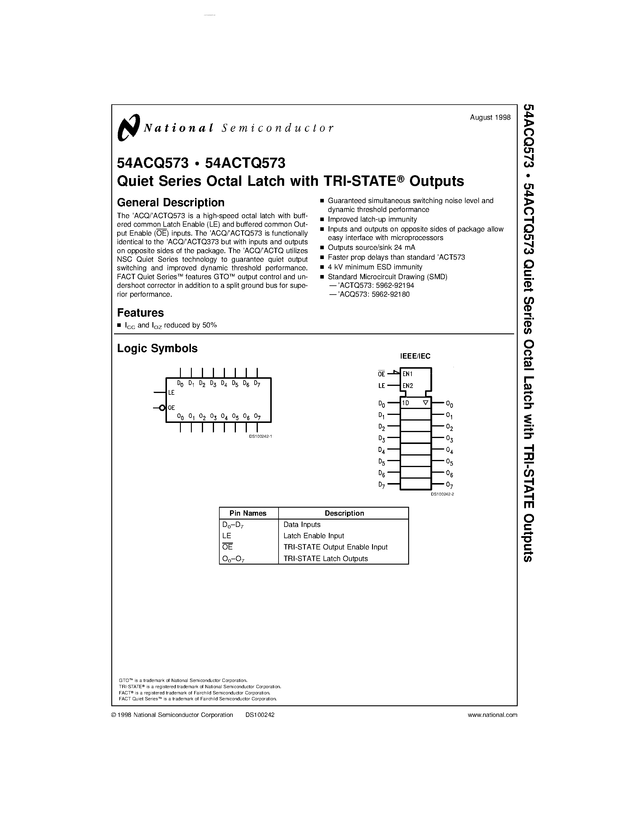 Datasheet 54ACQ573 - Quiet Series Octal Latch page 1