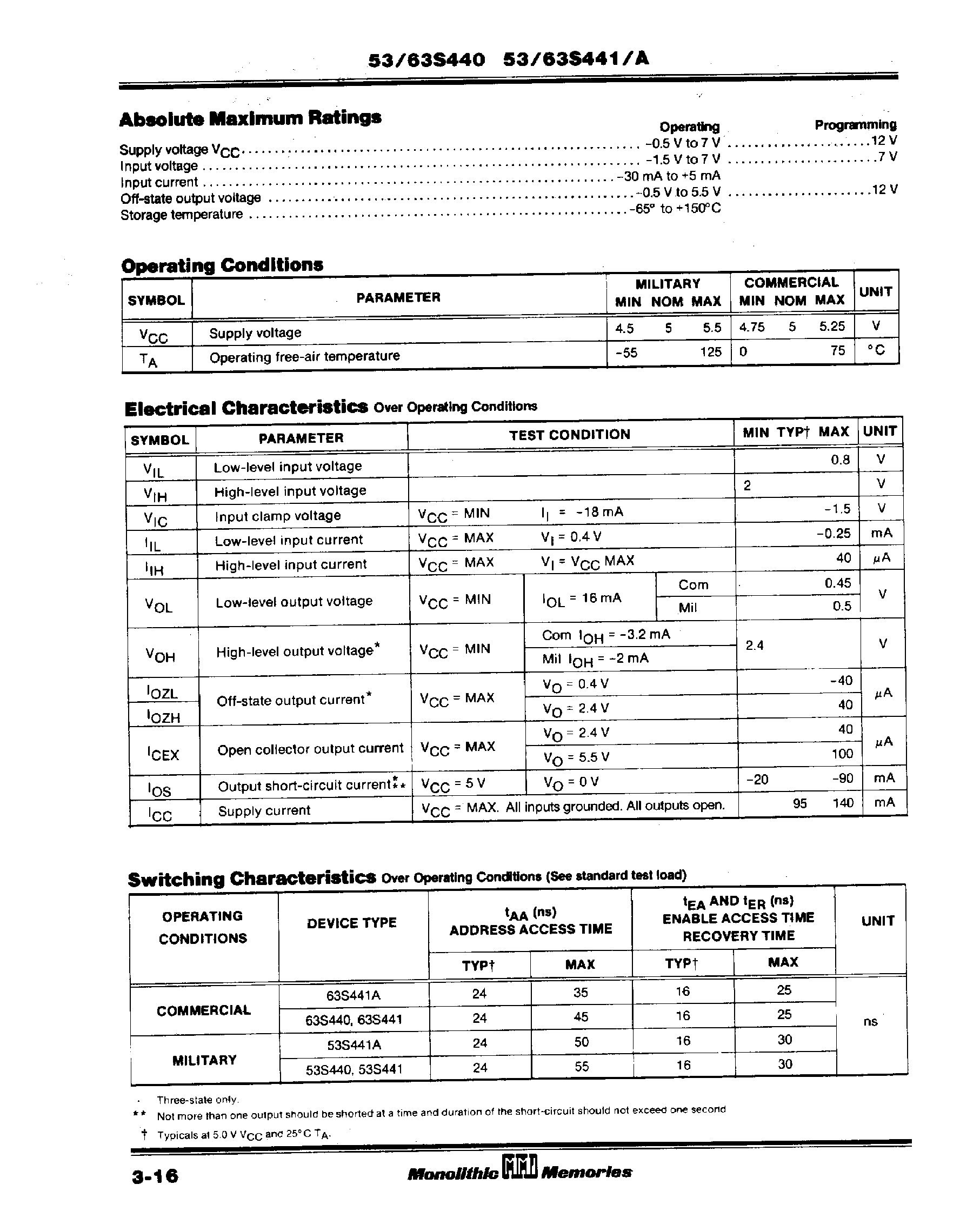 Datasheet 63S440 - (63S440 / 63S441) High Performance 1024 x 4 PROM TiW PROM Family page 2