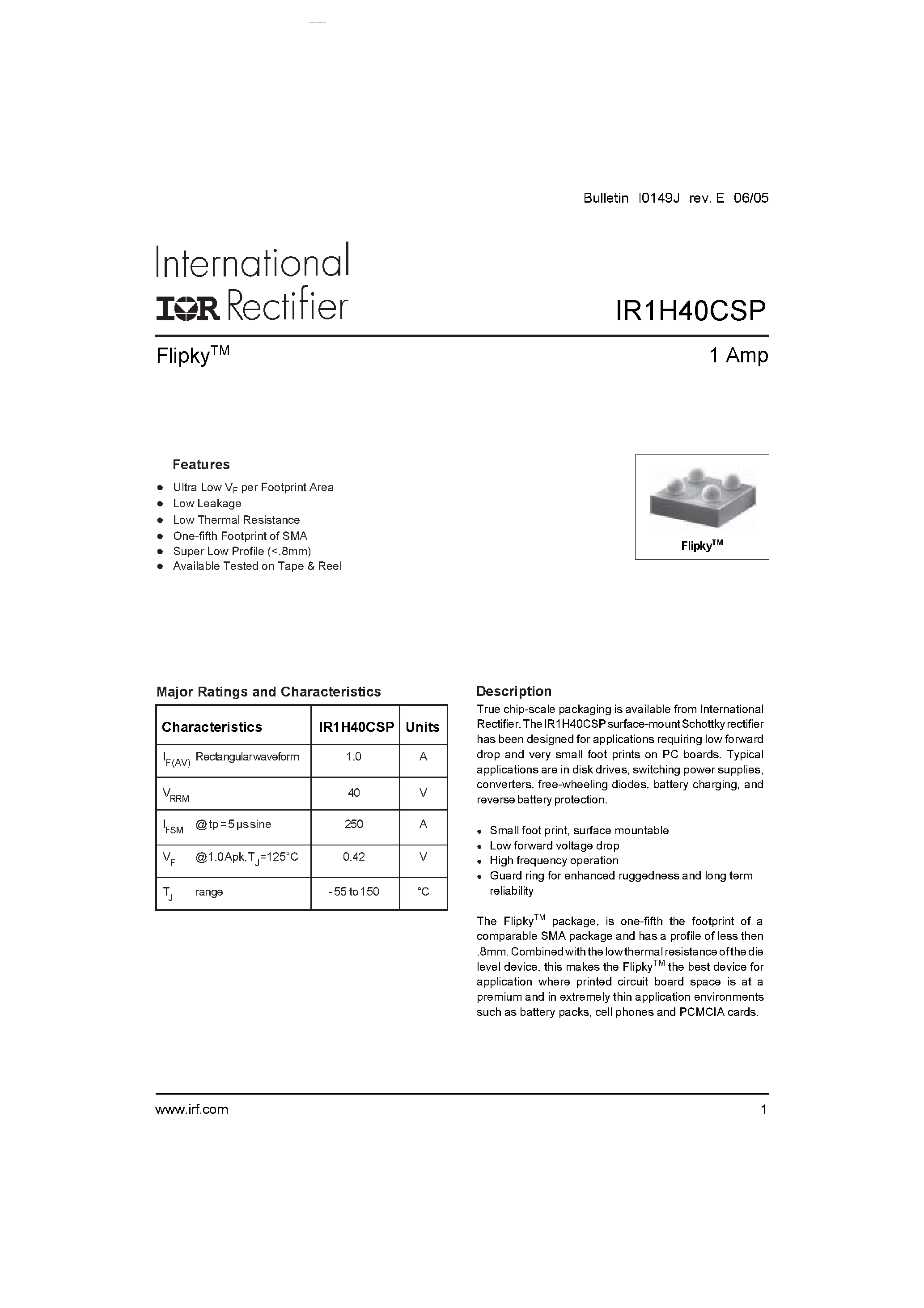 Даташит на микросхему IR1H40CSP страница 1 Даташит IR1H40CSP - Flipky - 1 Amp страница 1