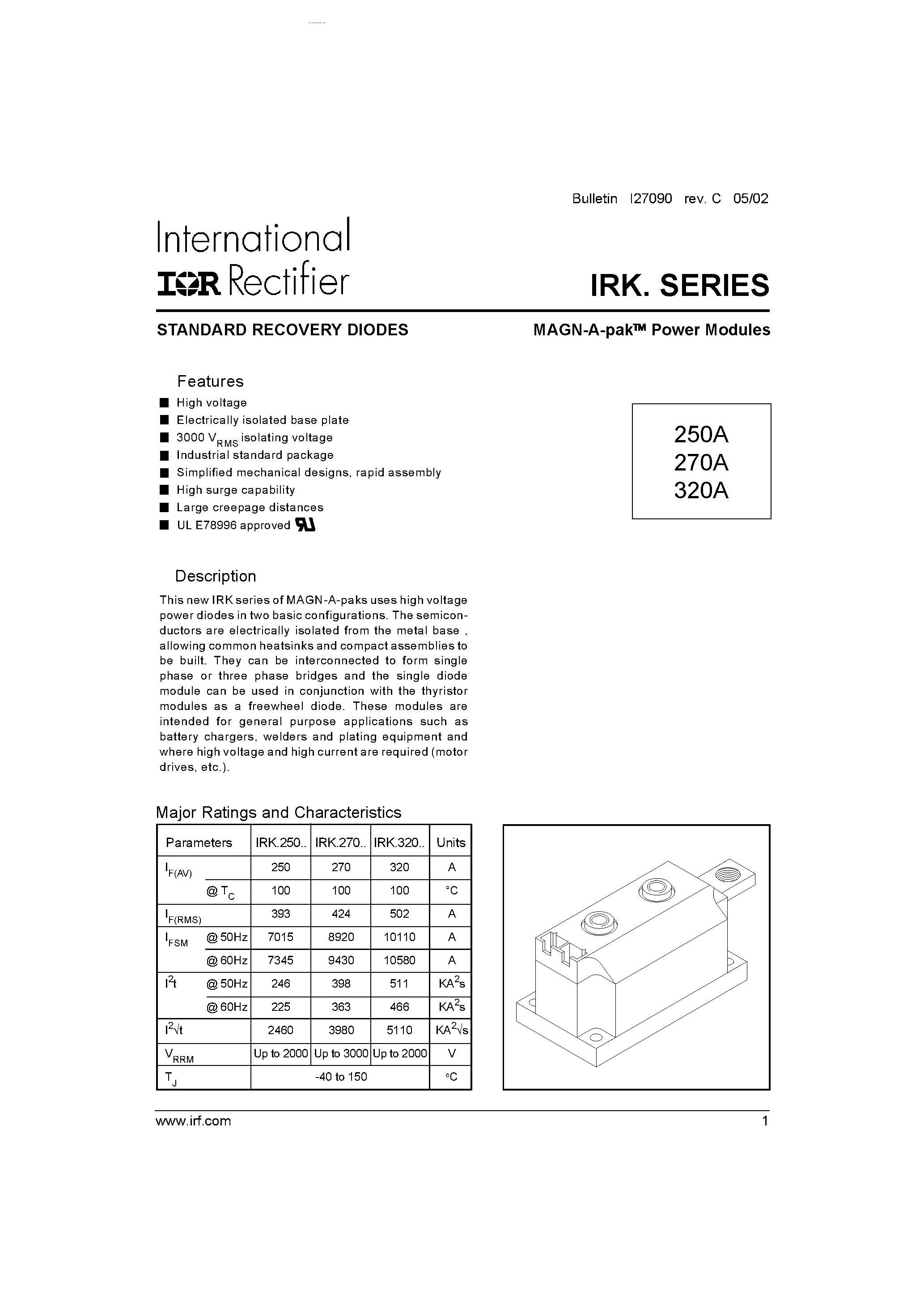 Datasheet IRK250 - (IRKxx0) MAGN-A-pak Power Modules page 1