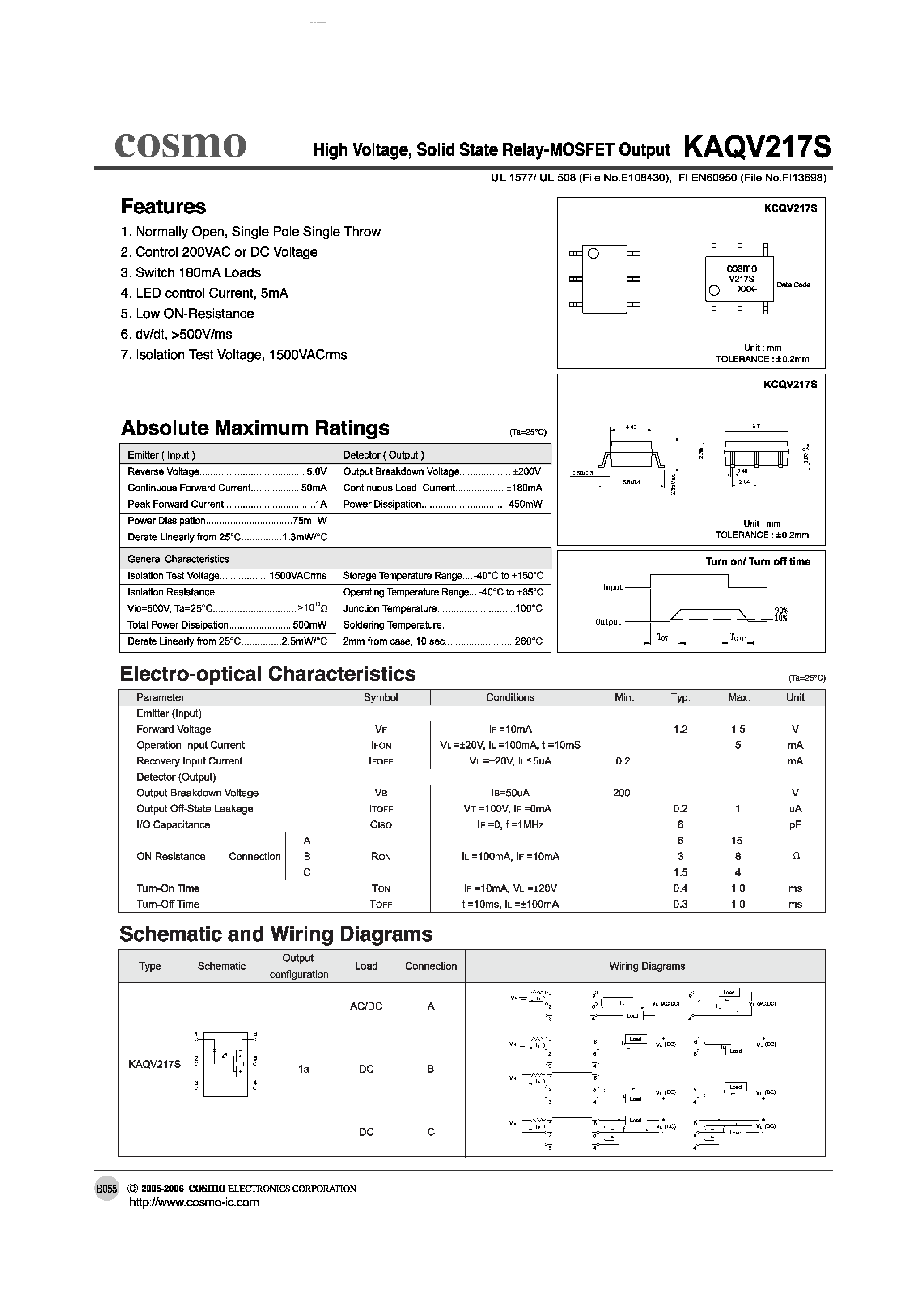 Даташит KAQV217S - Solid State Relay-MOSFET Output страница 1
