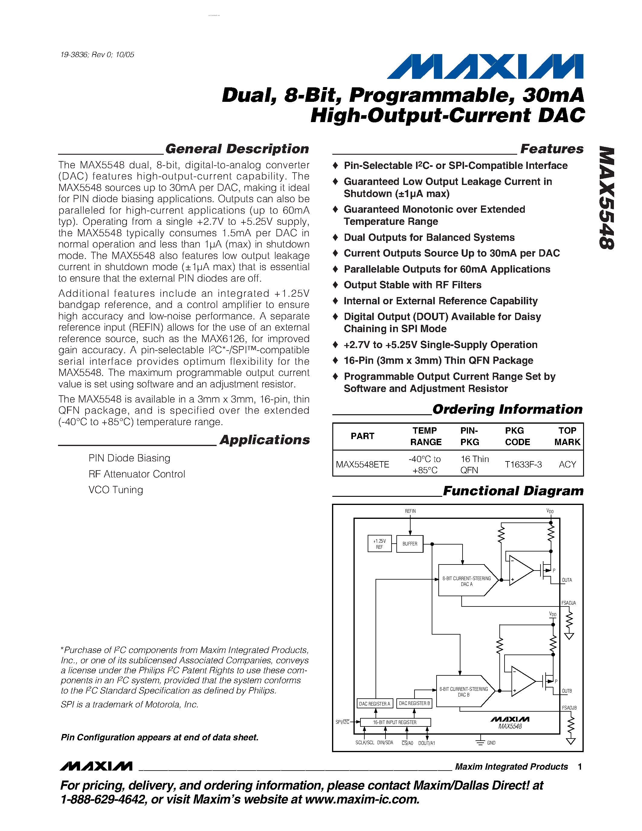 Datasheet MAX5548 - High-Output-Current DAC page 1