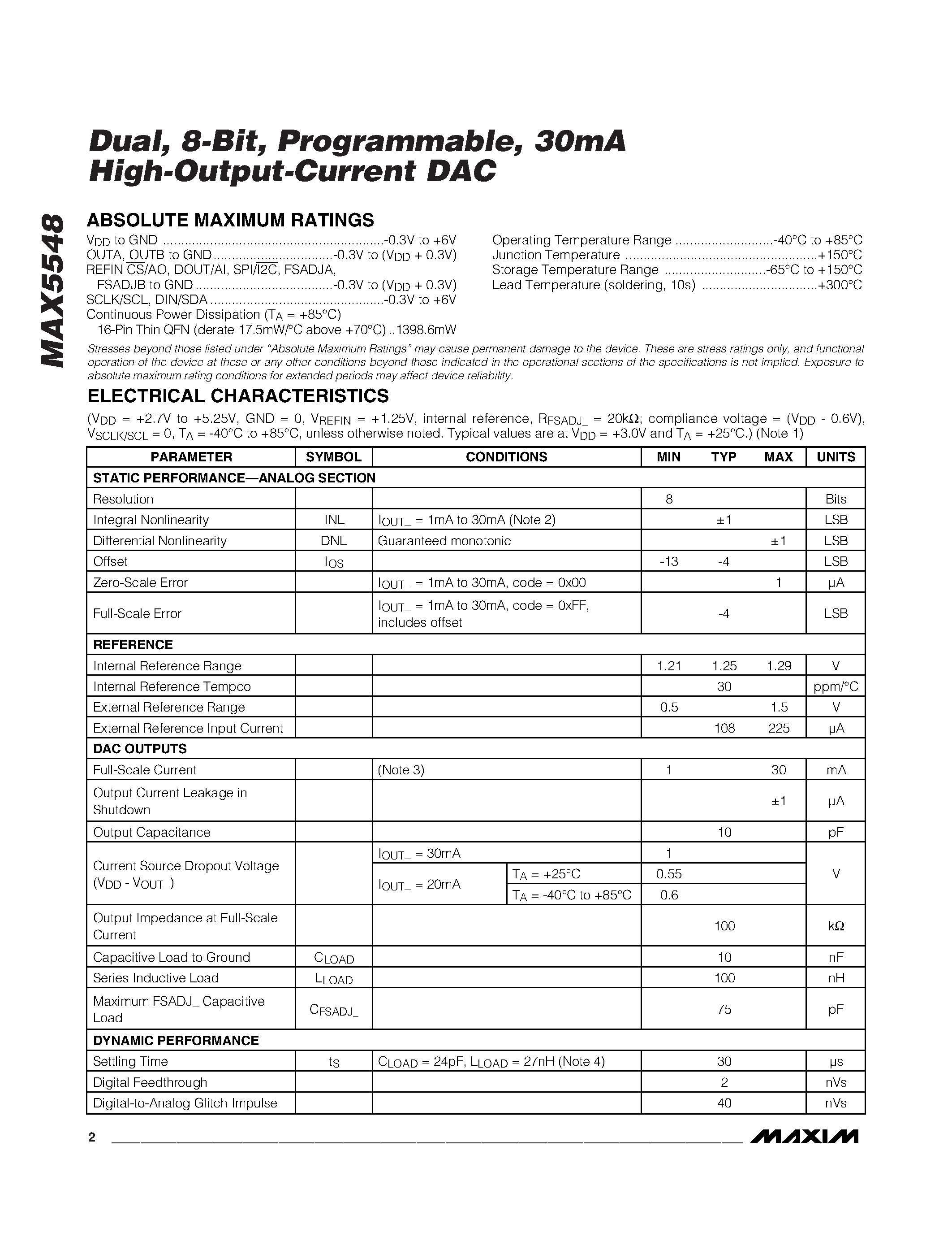 Datasheet MAX5548 - High-Output-Current DAC page 2