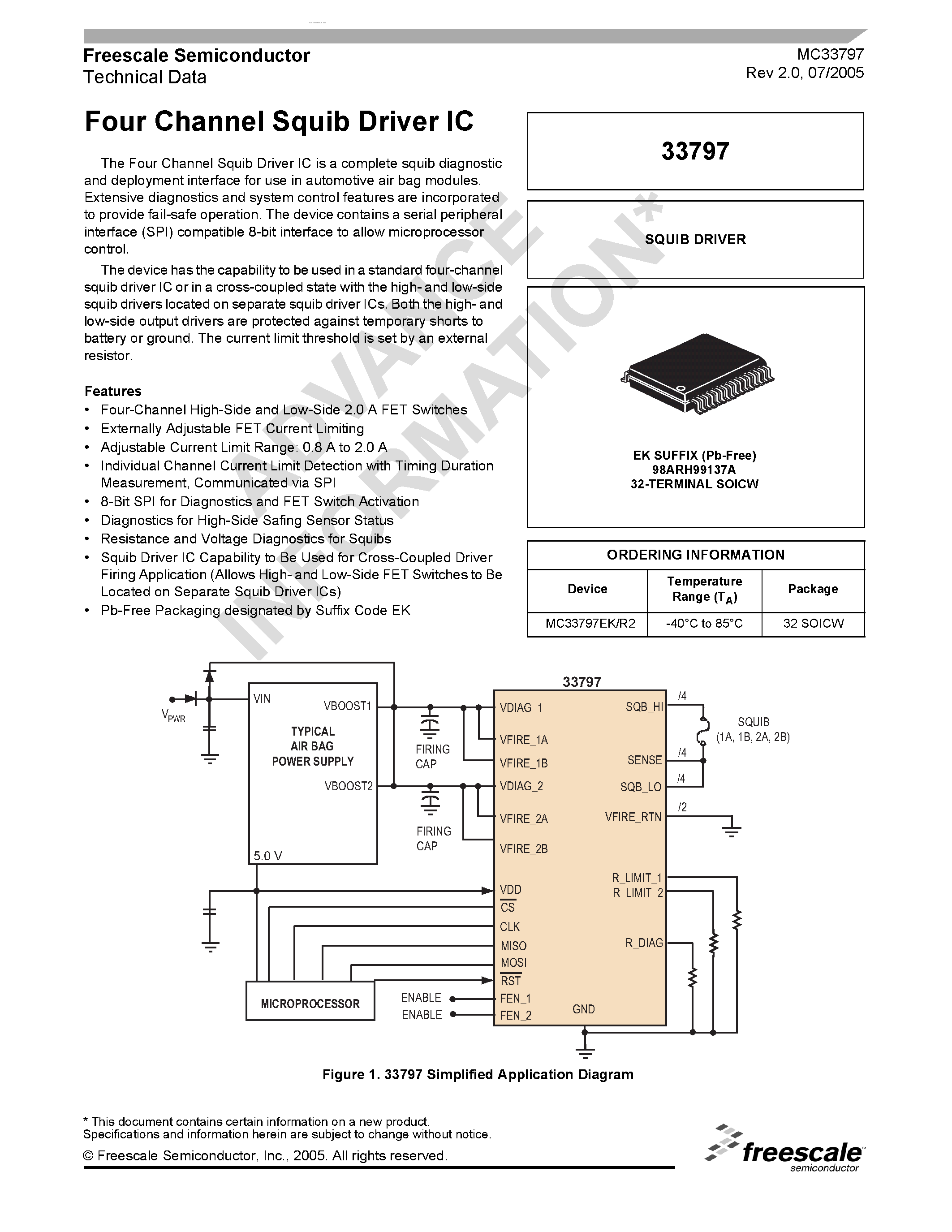 Datasheet MC33797 page 1 Datasheet MC33797 - Four Channel Squib Driver IC page 1