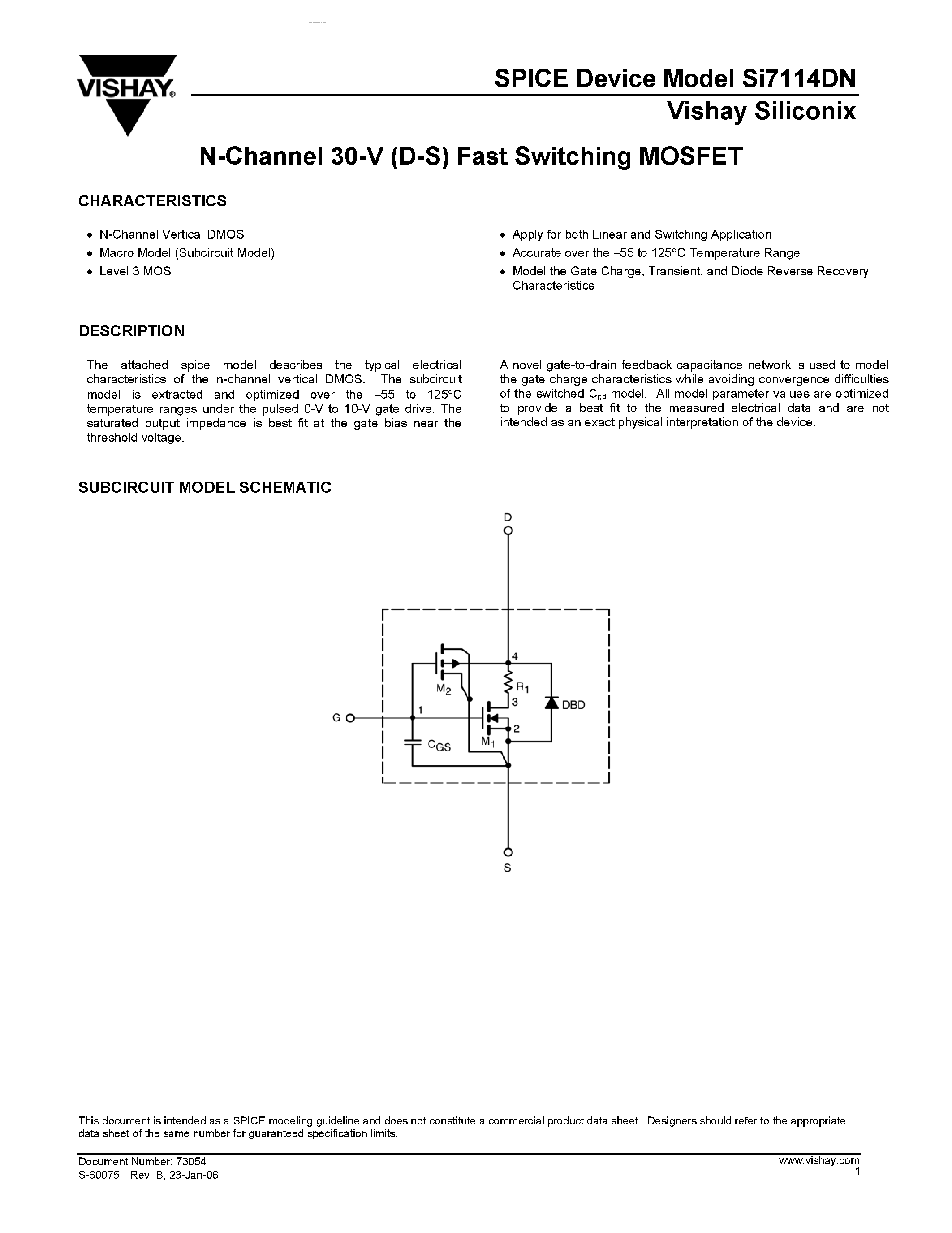 Даташит SI7114DN - N-Channel 30-V (D-S) Fast Switching MOSFET страница 1