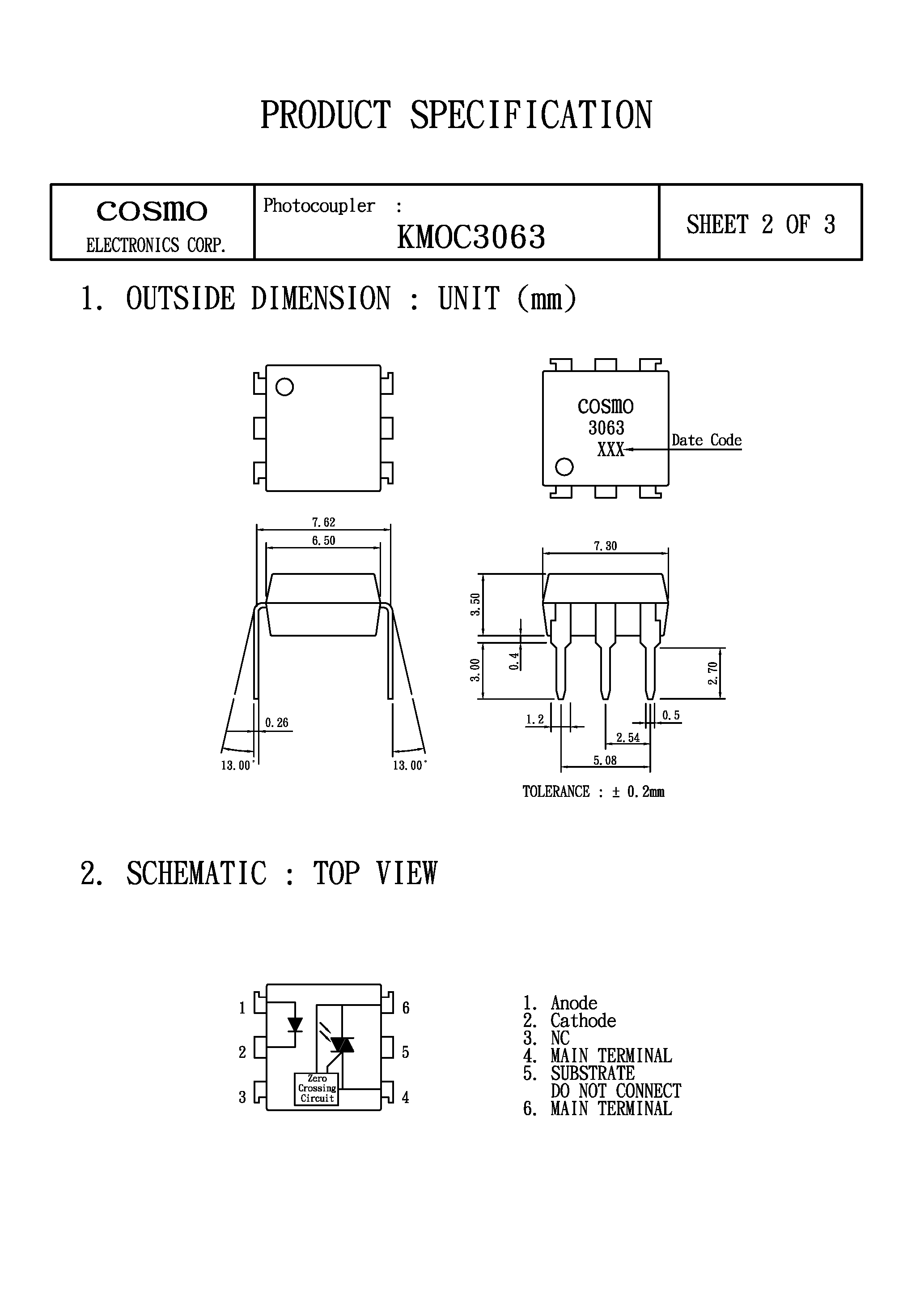 Datasheet KMOC3063 - ZERO CROSSING OPTOISOLATORS TRIAC DRIVER OUTPUT page 2