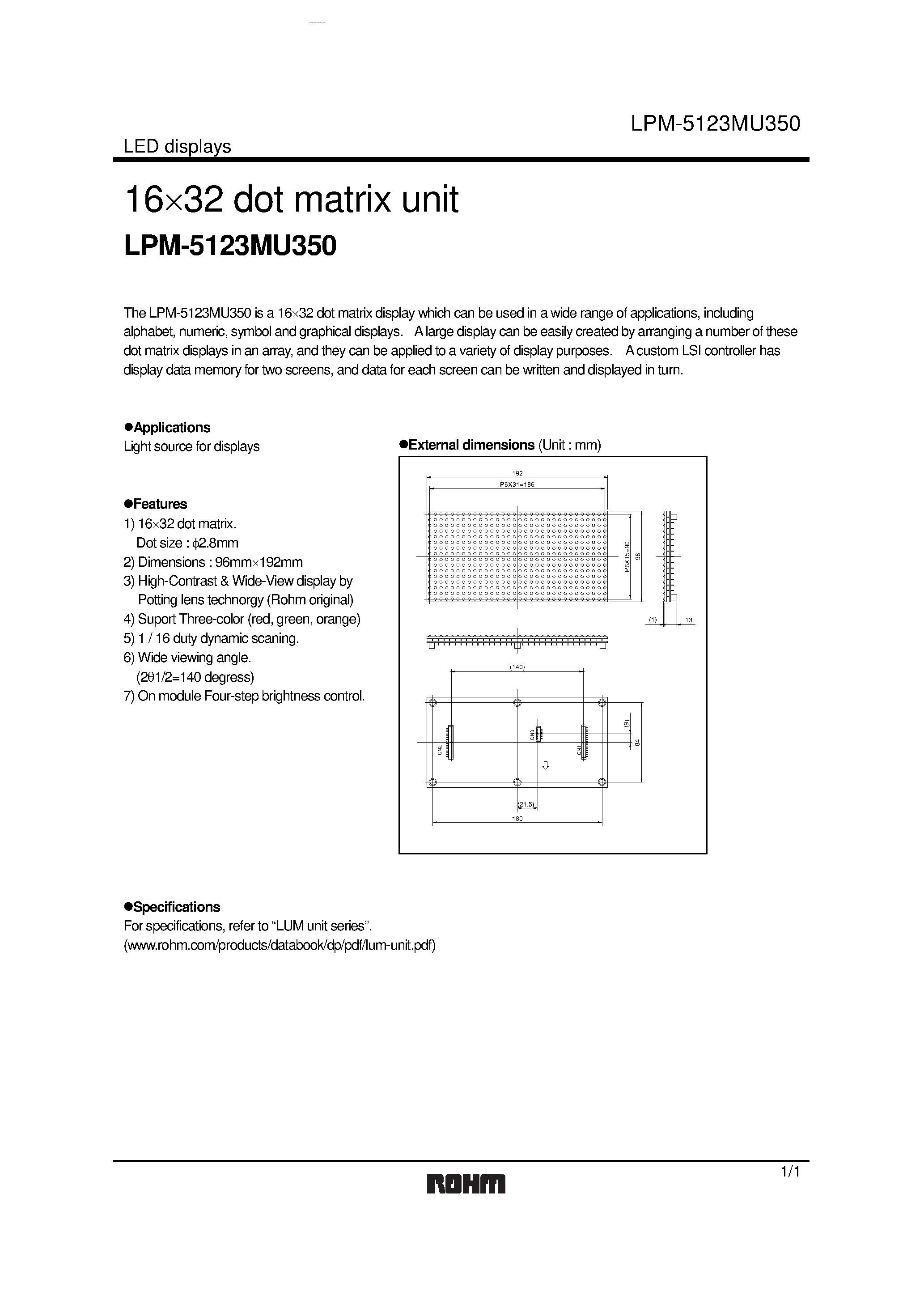 Даташит LPM-5123MU350 - 16 x 32 dot matrix unit страница 1