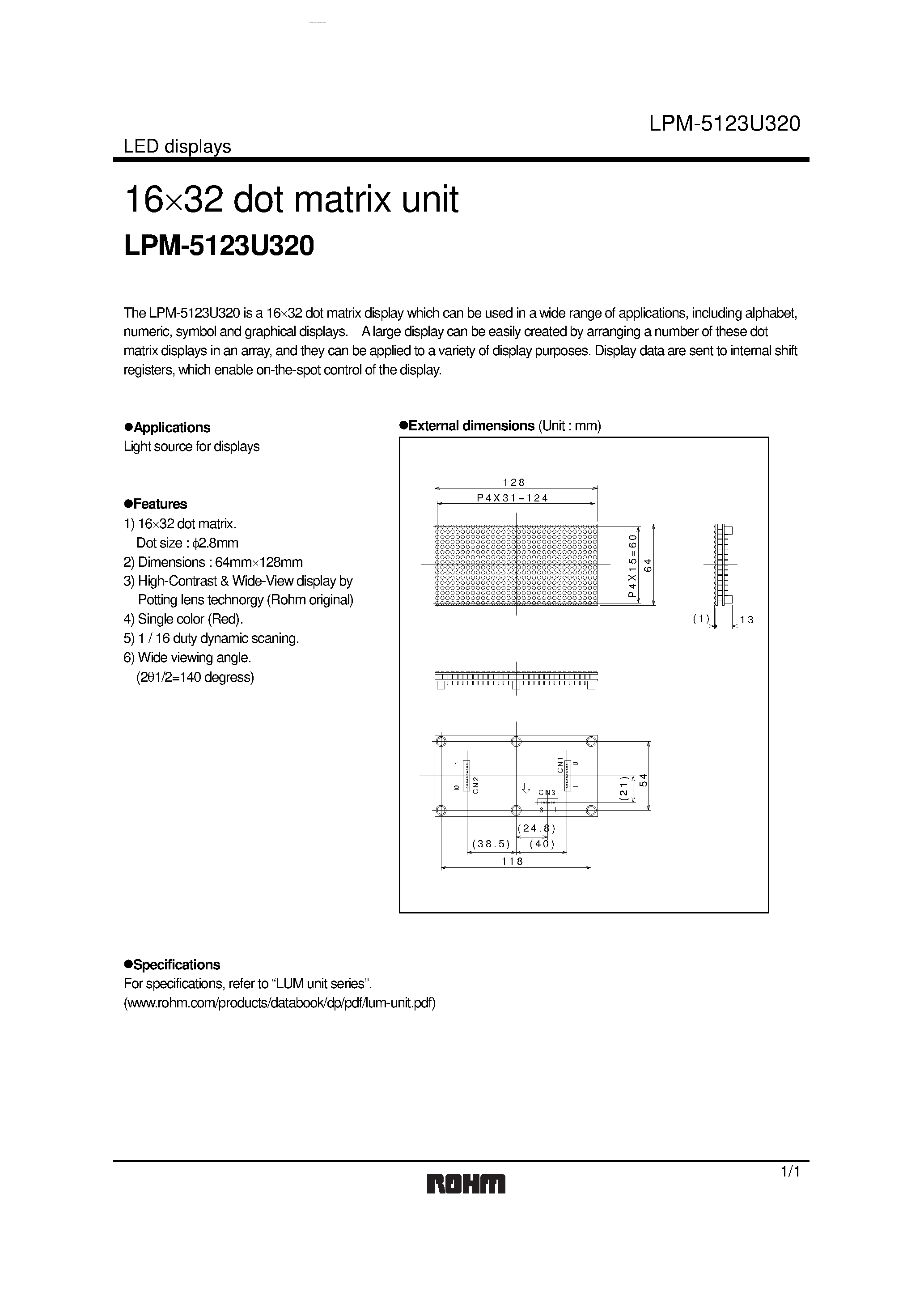 Даташит LPM-5123U320 - 16 x 32 dot matrix unit страница 1