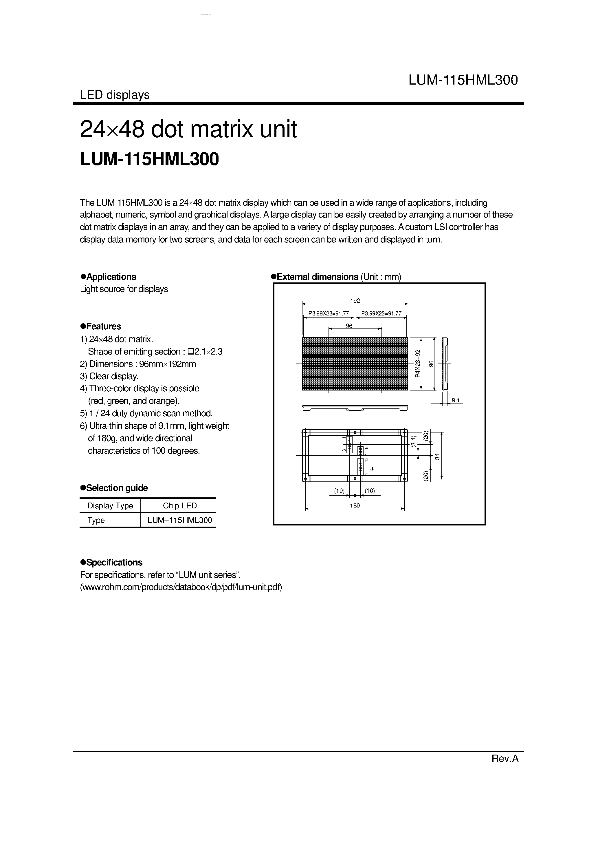 Даташит LUM-115HML300 - 24 x 48 dot matrix unit страница 1