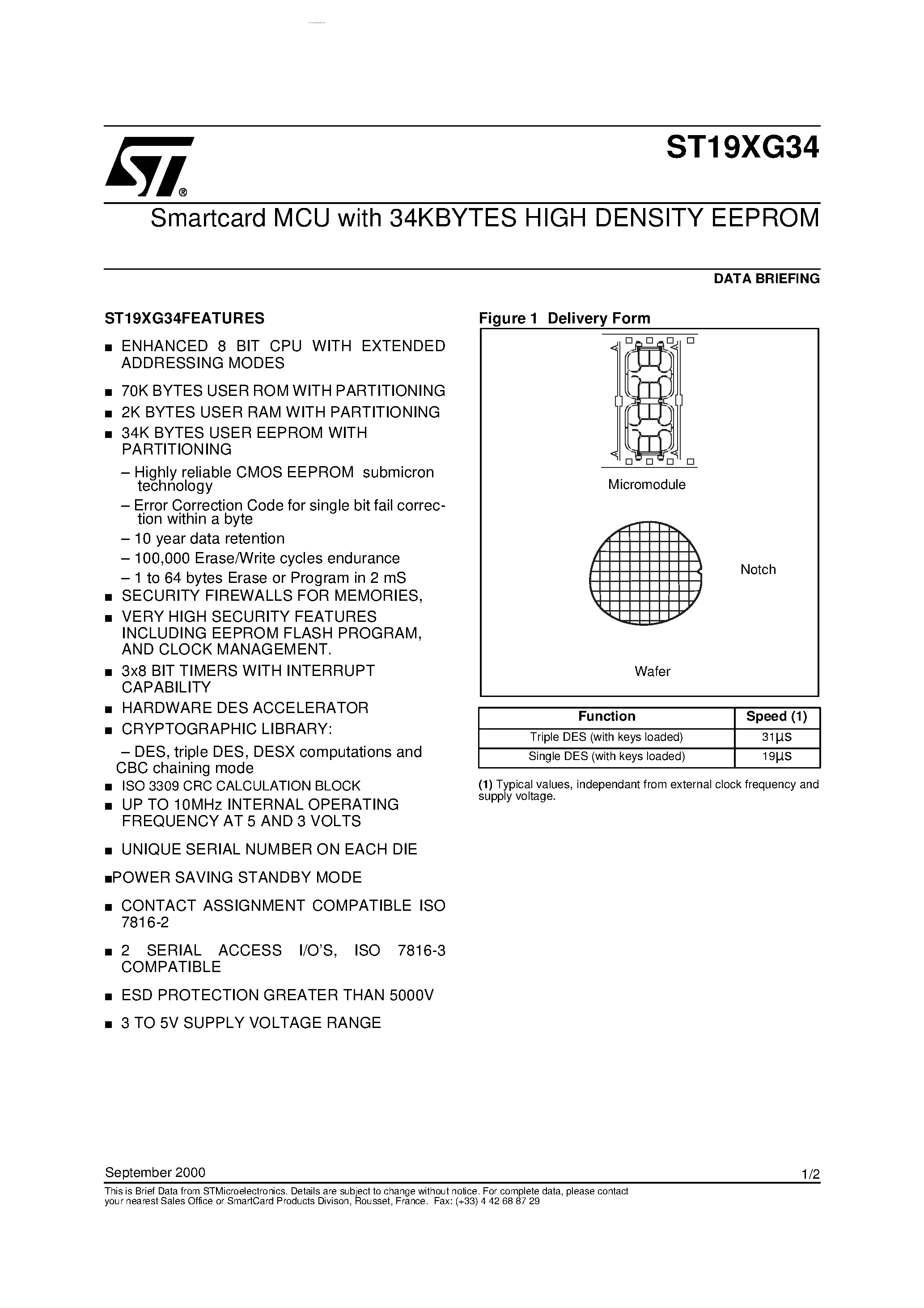Даташит ST19XG34 - Smartcard MCU страница 1
