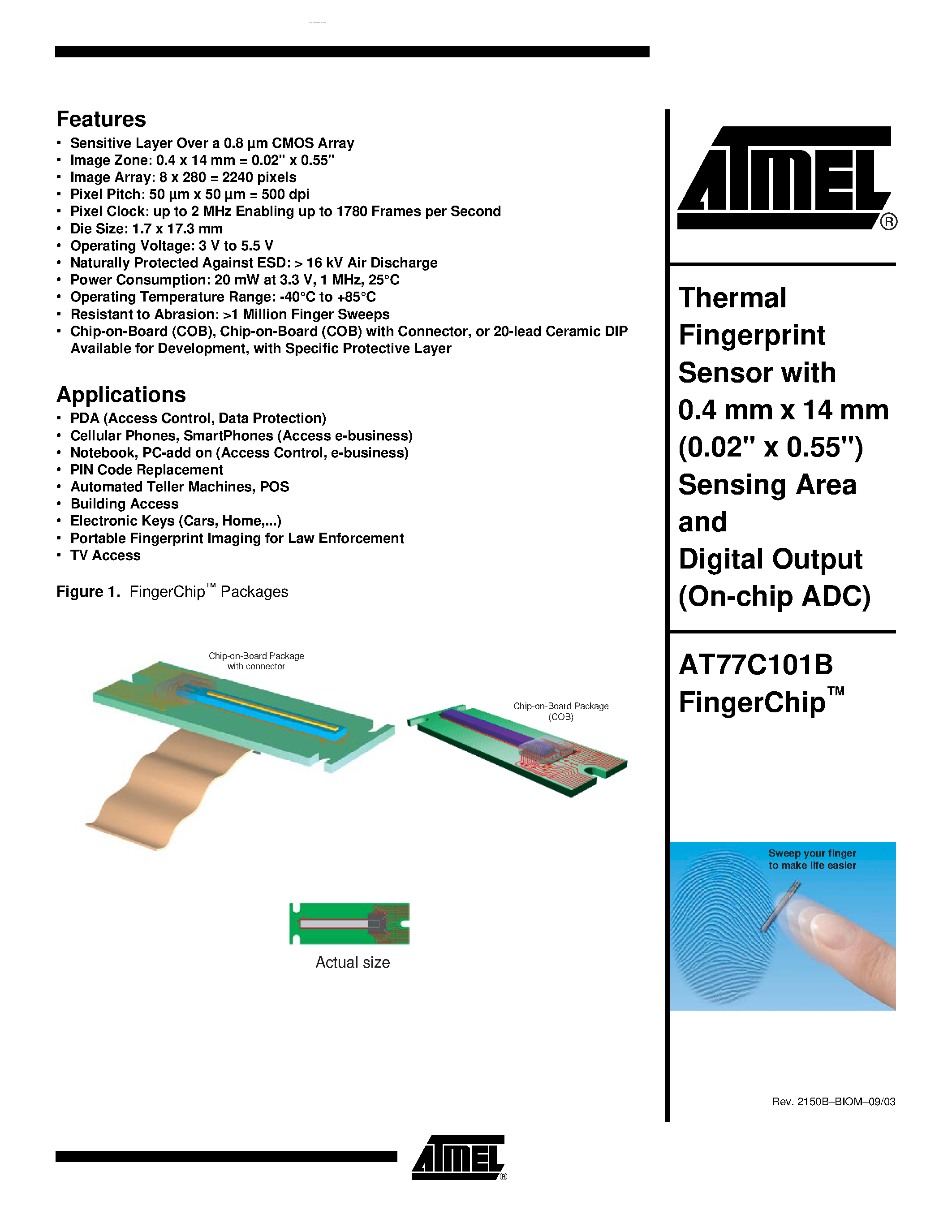 Datasheet AT77C101B - Thermal Fingerprint Sensor page 1