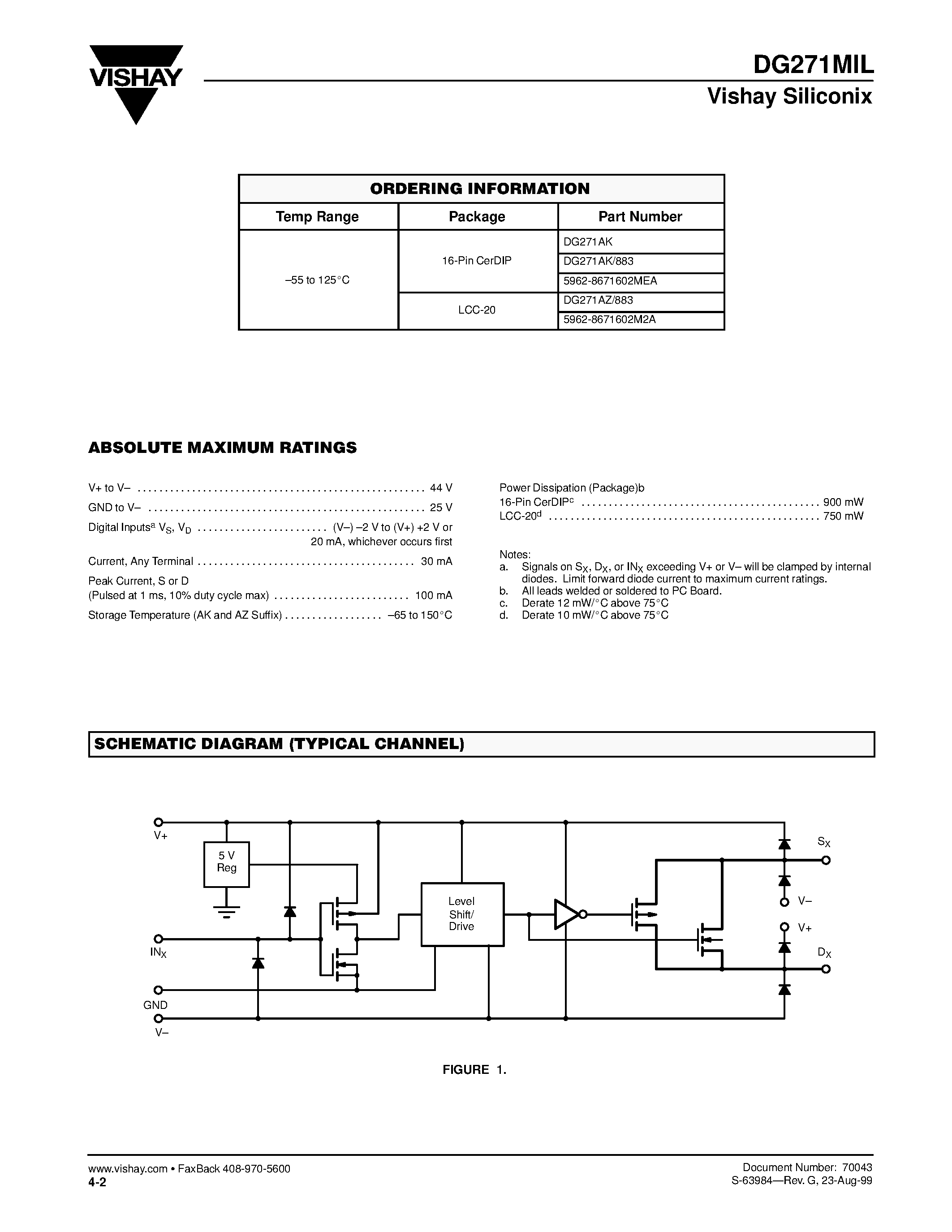 Даташит DG271MIL - High-Speed Quad Monolithic SPST CMOS Analog Switch страница 2
