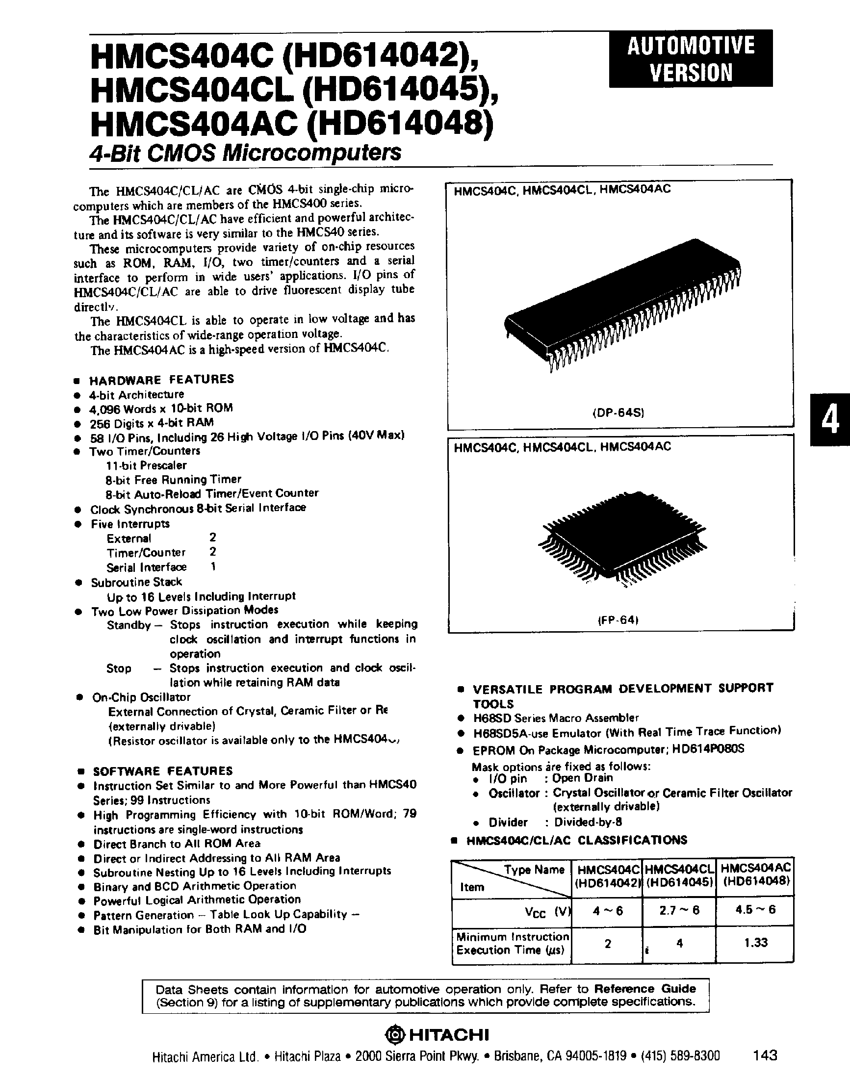Даташит HD614042 - (HD614042 - HD614048) 4 Bit CMOS Microcomputers страница 1