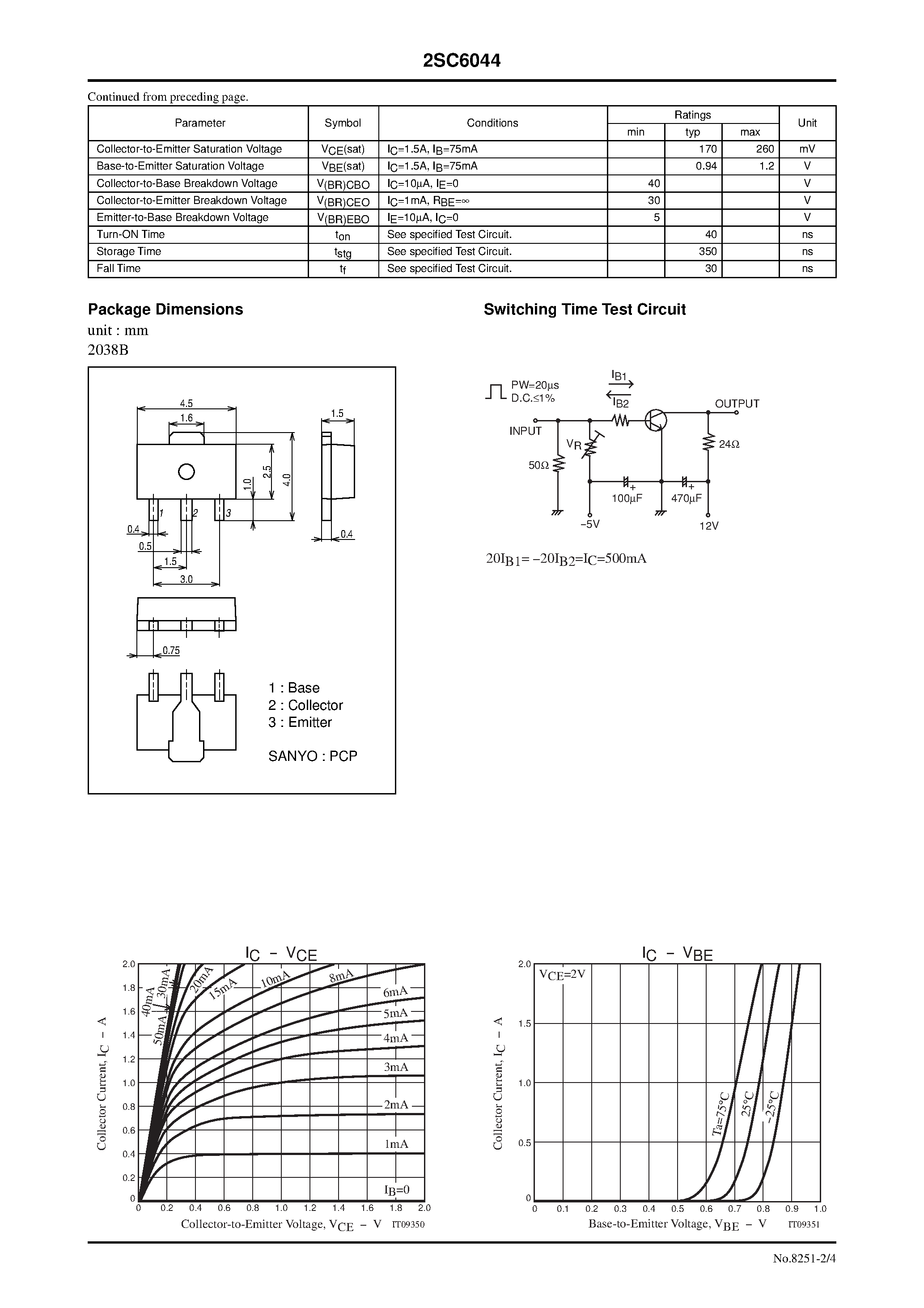 Даташит 2SC6044 - NPN Epitaxial Planar Silicon Transistors страница 2